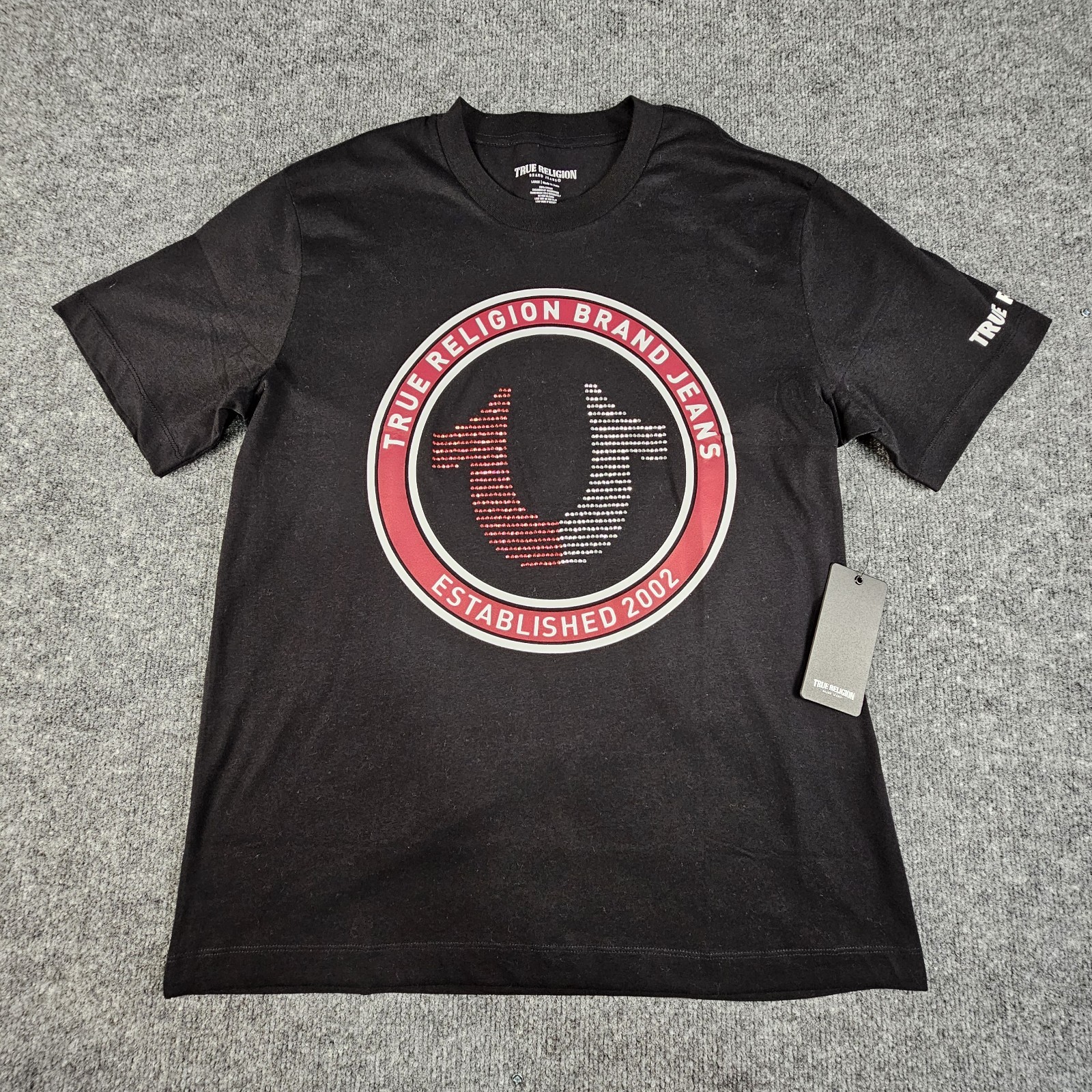 True Religion Men&rsquo;s Jet Black Strike Embellished Short Sleeve T-shirt Large NWT