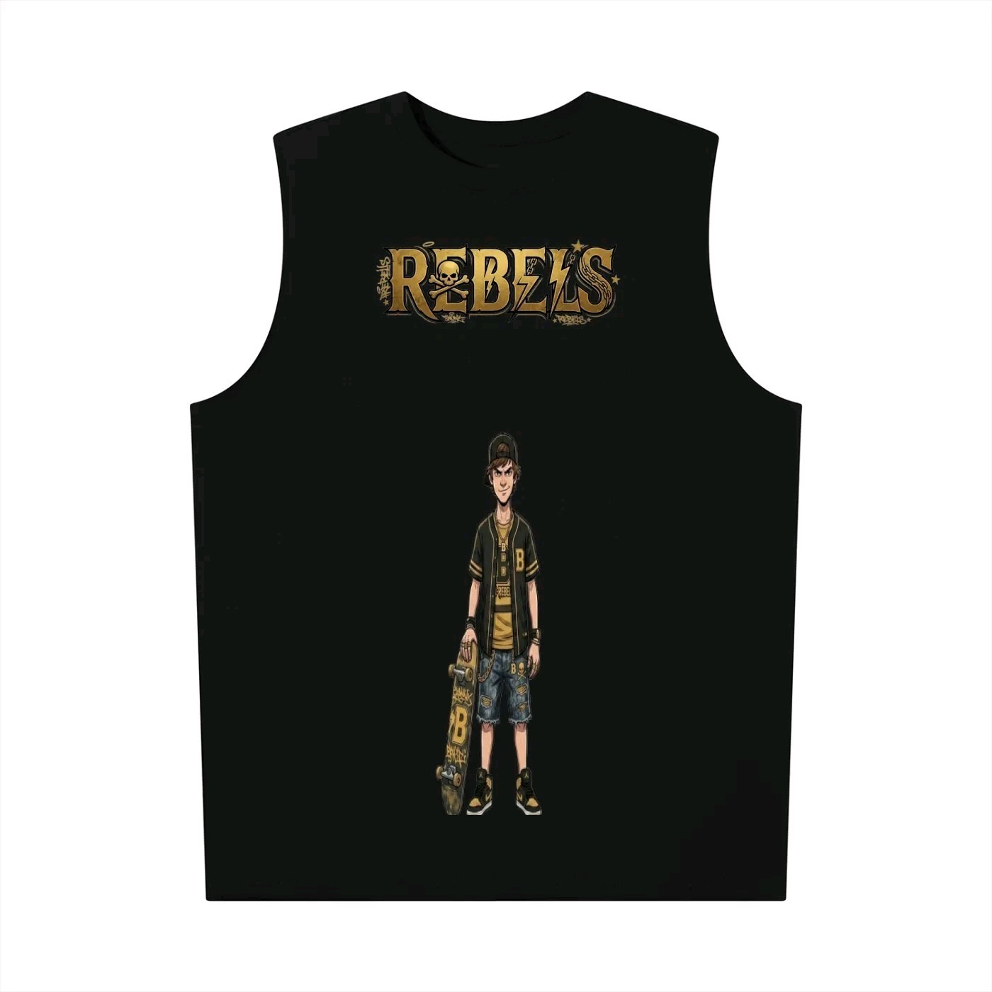 La mc de Neil Black Rebels Graphic Print Sleeveless Crew Neck T-Shirt XL