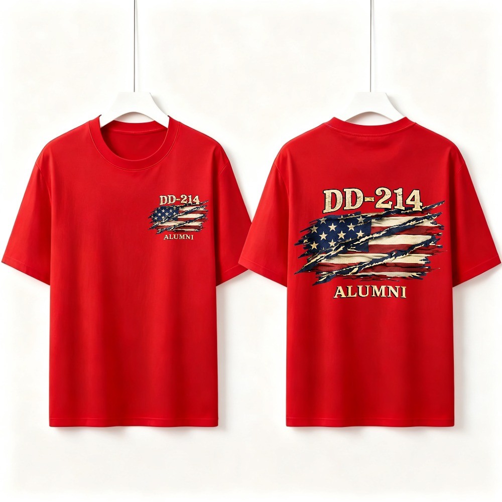 Two Sided DD-214 Alumni Vintage Graphic Tee American Flag Veteran Cotton T-Shirt