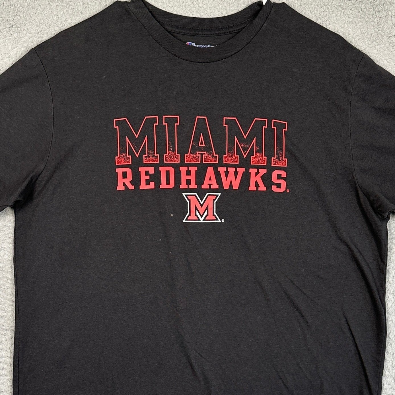 Miami RedHawks Champion T-Shirt Mens Large Black NCAA Crewneck Short Sleeve Tee