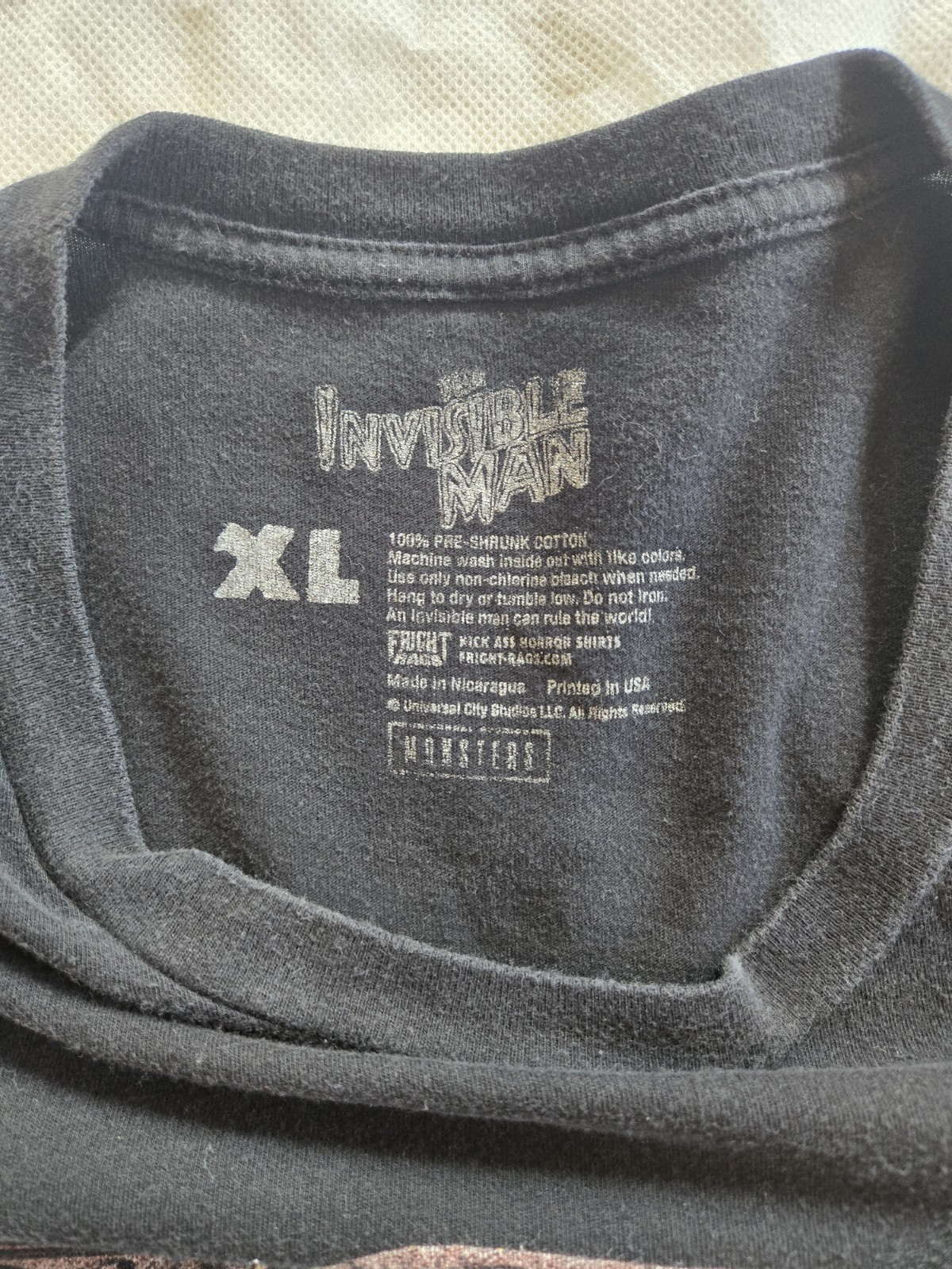Fright Rags Invisible Man T-Shirt Size XL Pet And Smoke Free Home