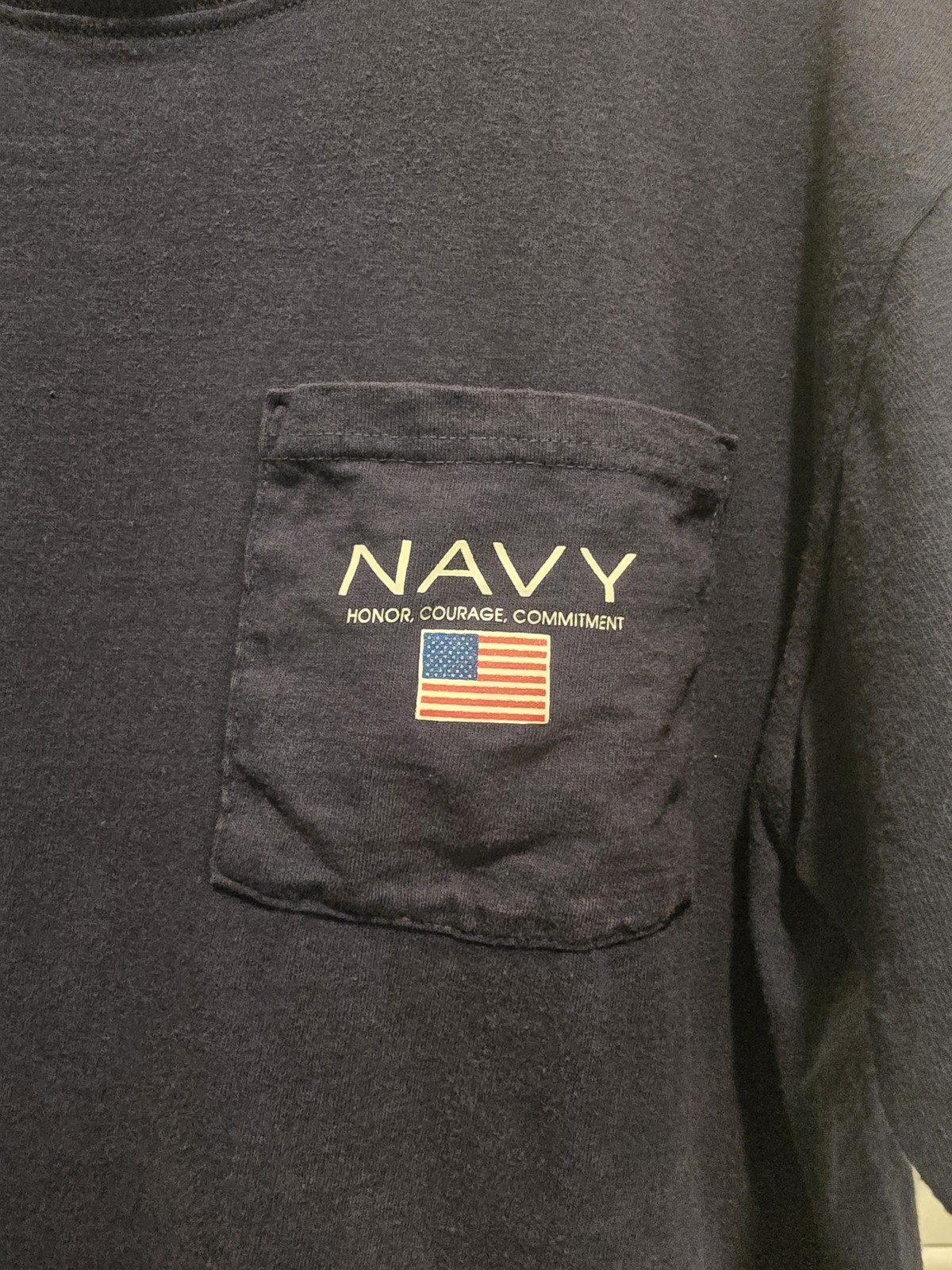 Vintage M.J. SOFFE Navy Pocket Tee Shirt 90s Size Large Blue USA Nice Fade