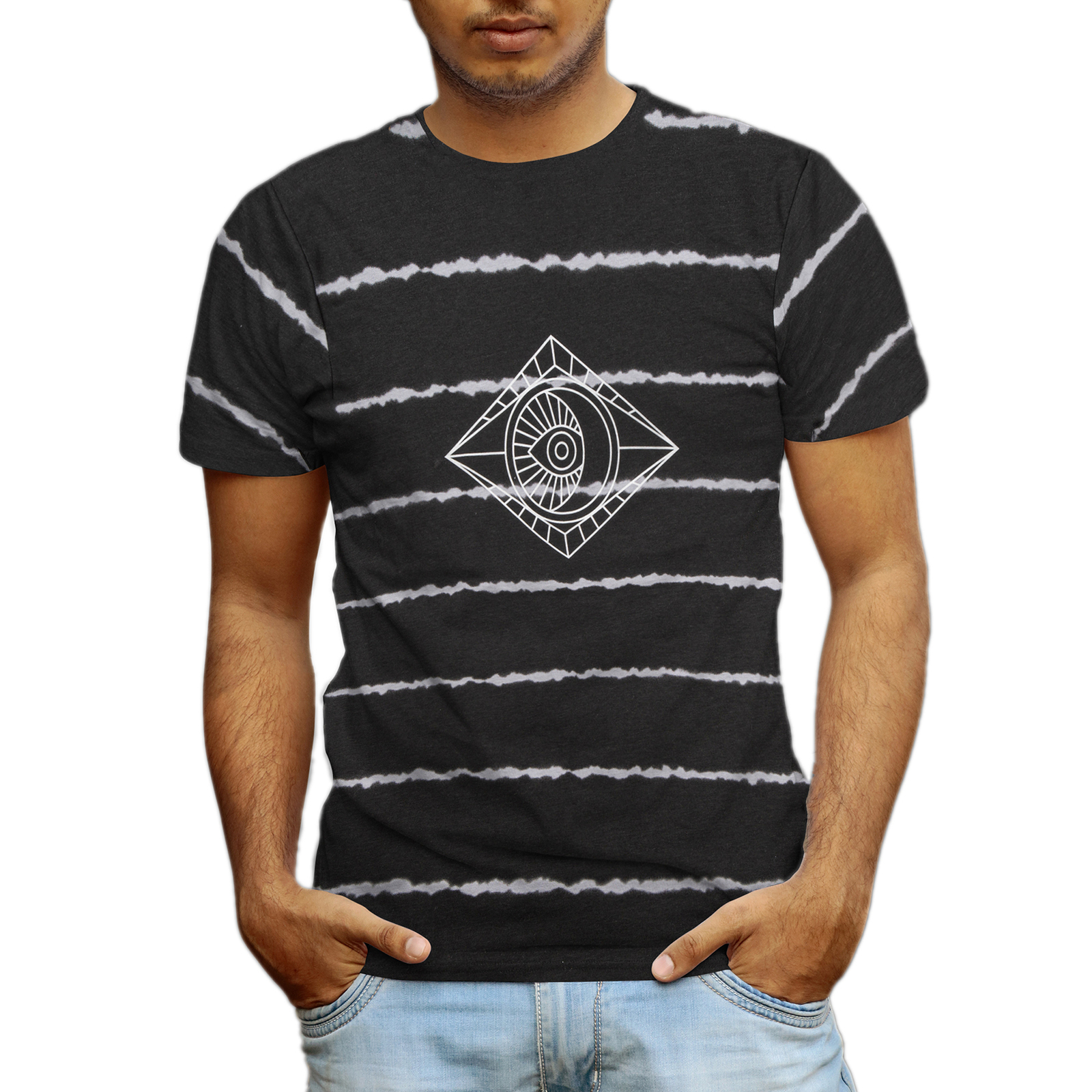 Beautiful Giant Devil&rsquo;s Eye Series Mens Striped T-Shirt Crew Neck Sportwear Tee