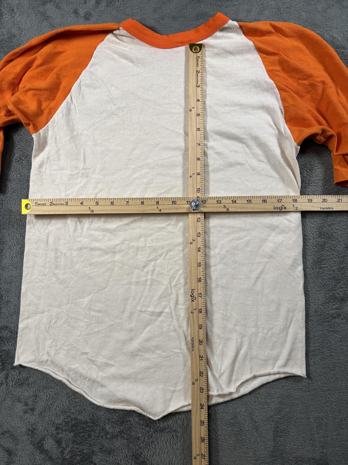 Vintage Russell Raglan Shirt Mens Large Orange White 3/4 Sleeve Jersey 70s USA