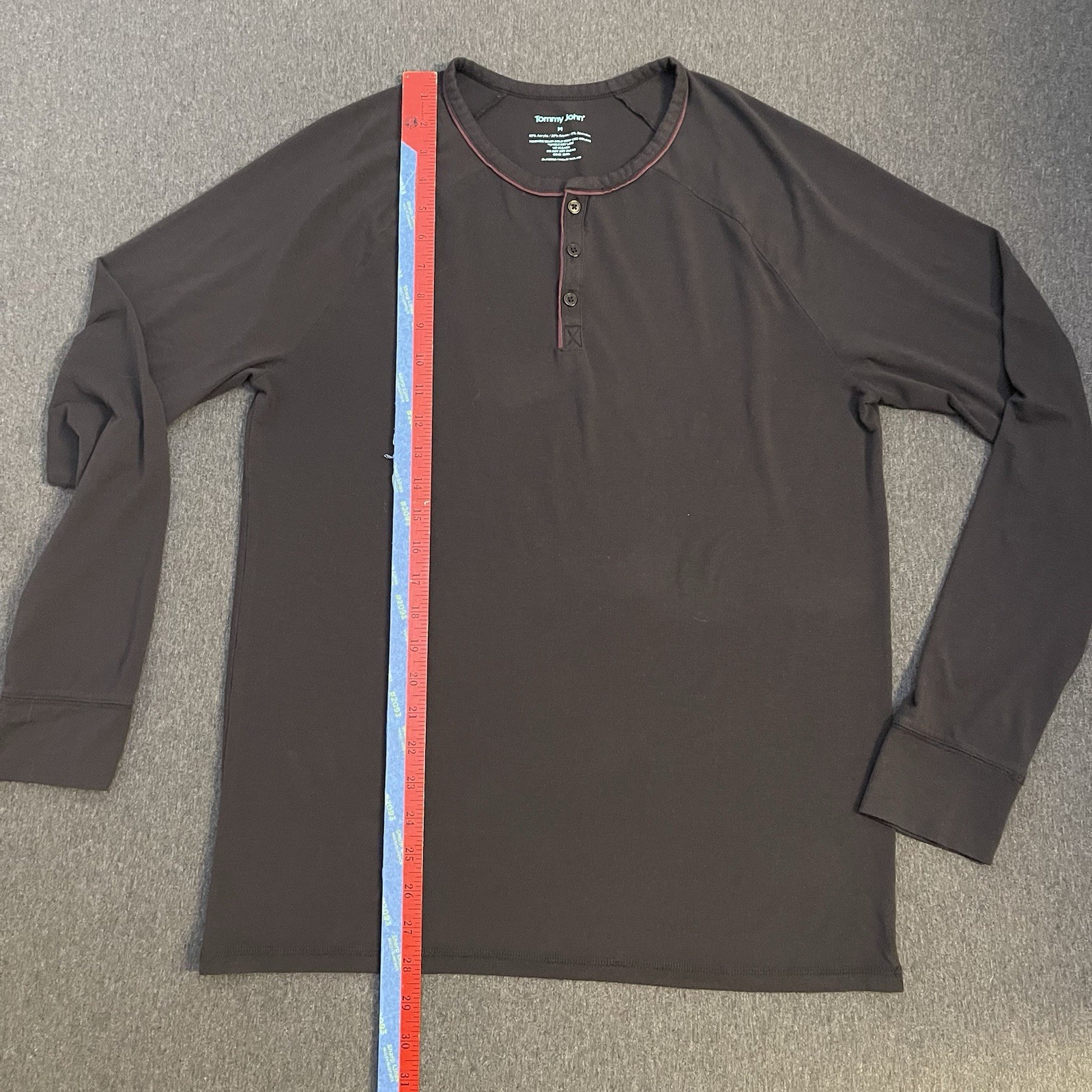 Tommy John Shirt Men Medium Black Henley Pullover Stretch Comfort Long Sleeve