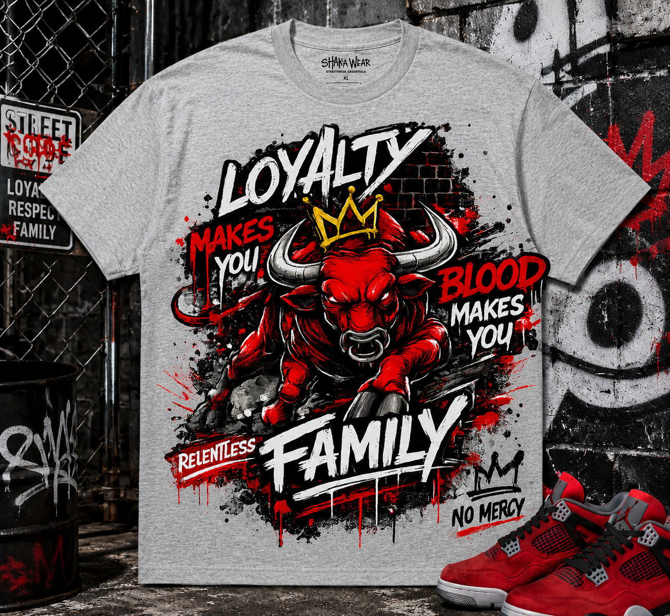 Blood Makes You Family Graphic Tee Shirt To Match Jordan 4 Toro Bravo Big & Tall