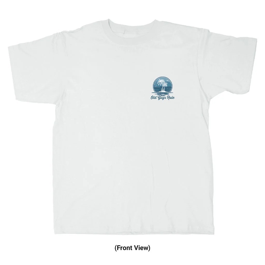 New OLD GUYS RULE T SHIRT PERMANENT VACATION, white, Palm Trees