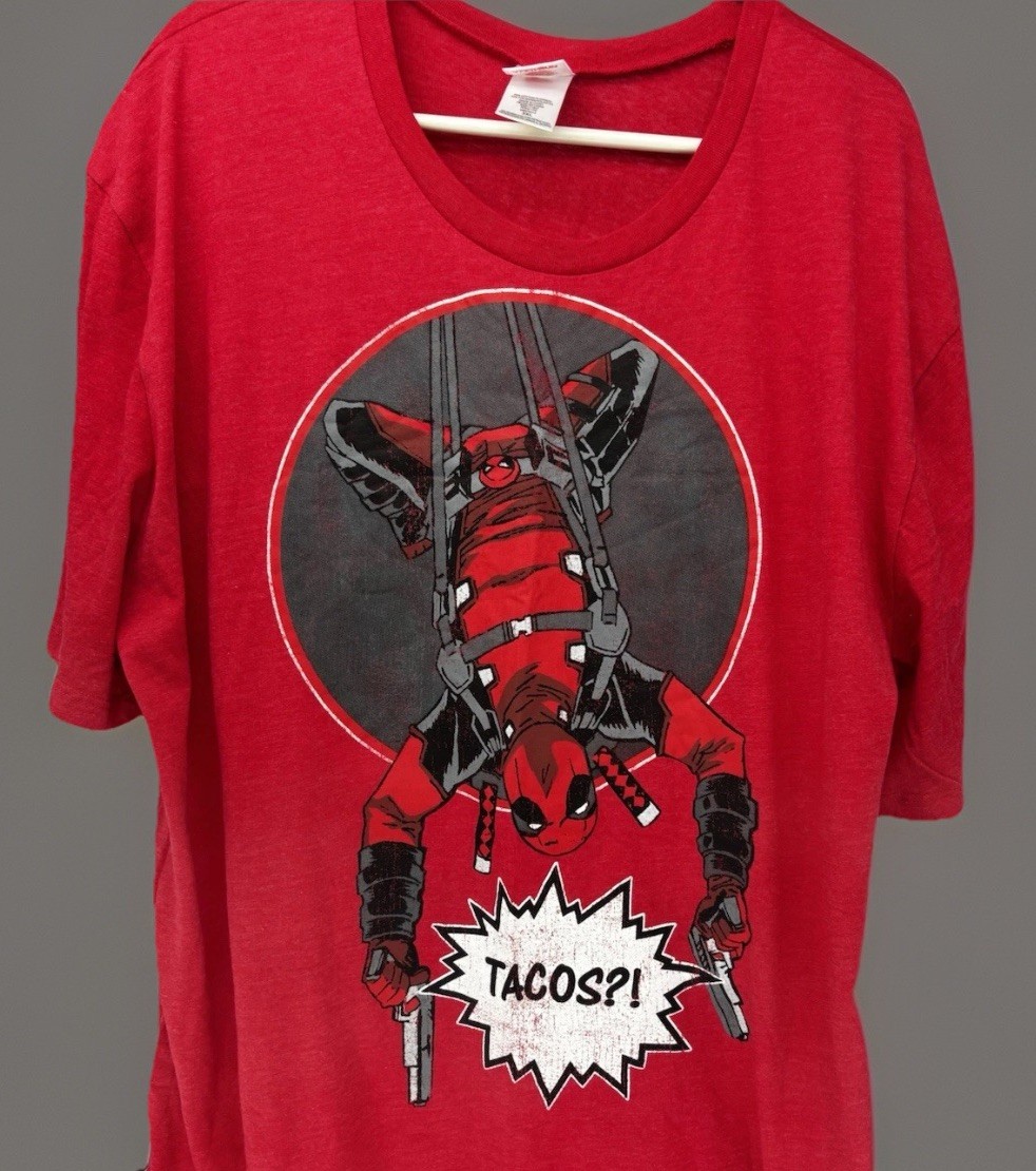 Marvel Deadpool Men’s 3XL Red T- Shirt Crew Neck Short Sleeve Comics
