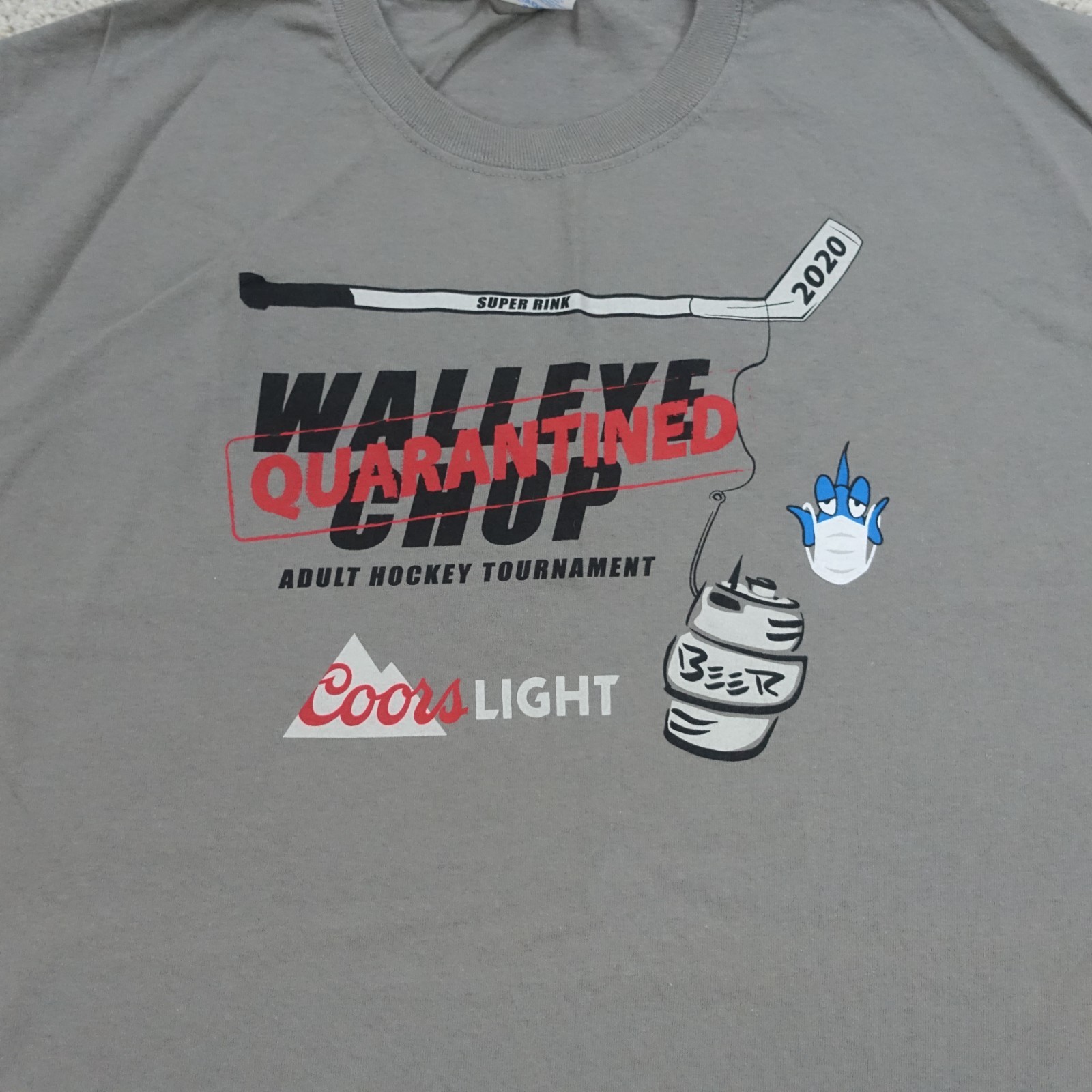 Graphic T Shirt Mens L Grey Print Coors Light Walleye Chop Hockey 2020