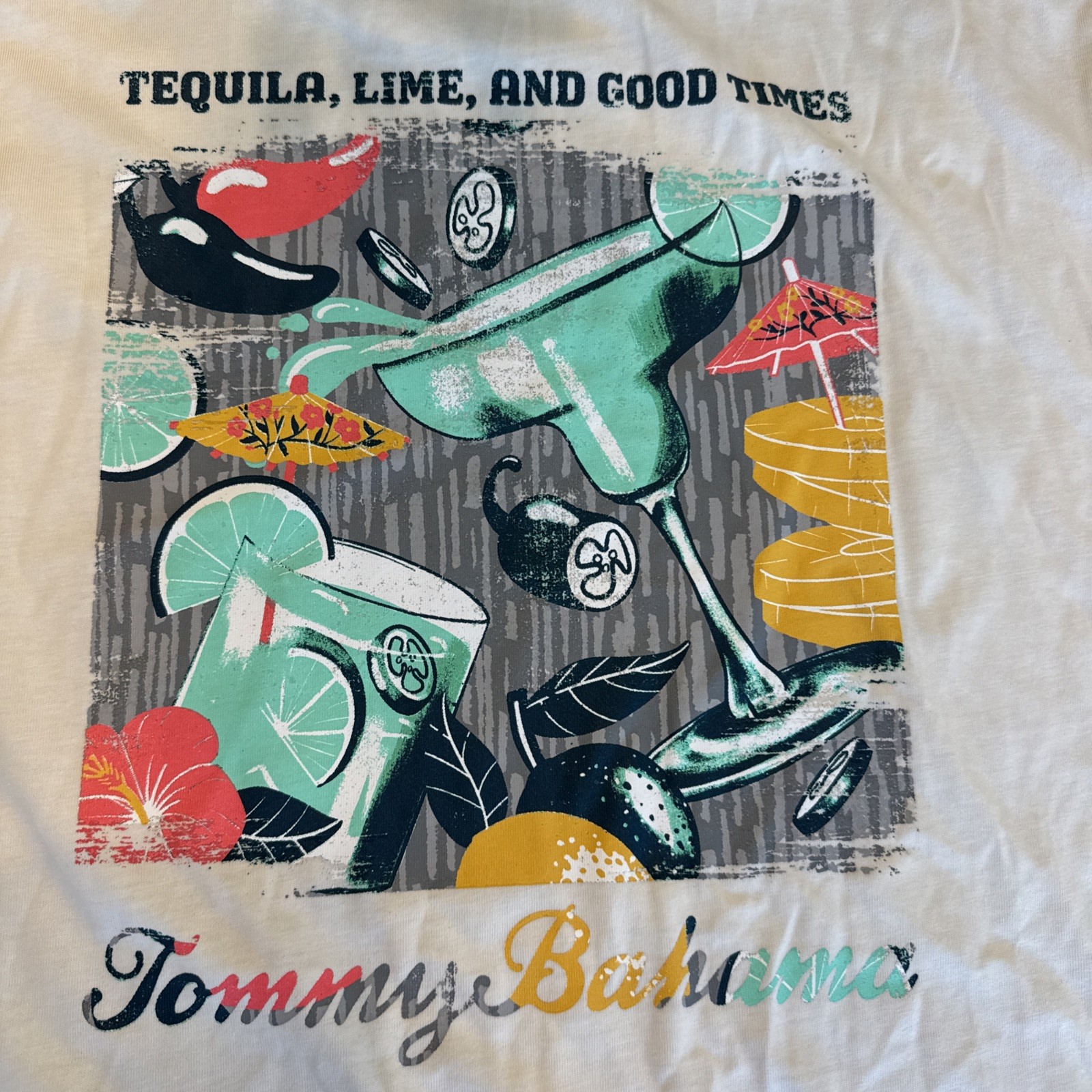 Tommy Bahama SZ XL Mens SS Tshirt White Lace Tequila Lime Good Times Cotton NWT