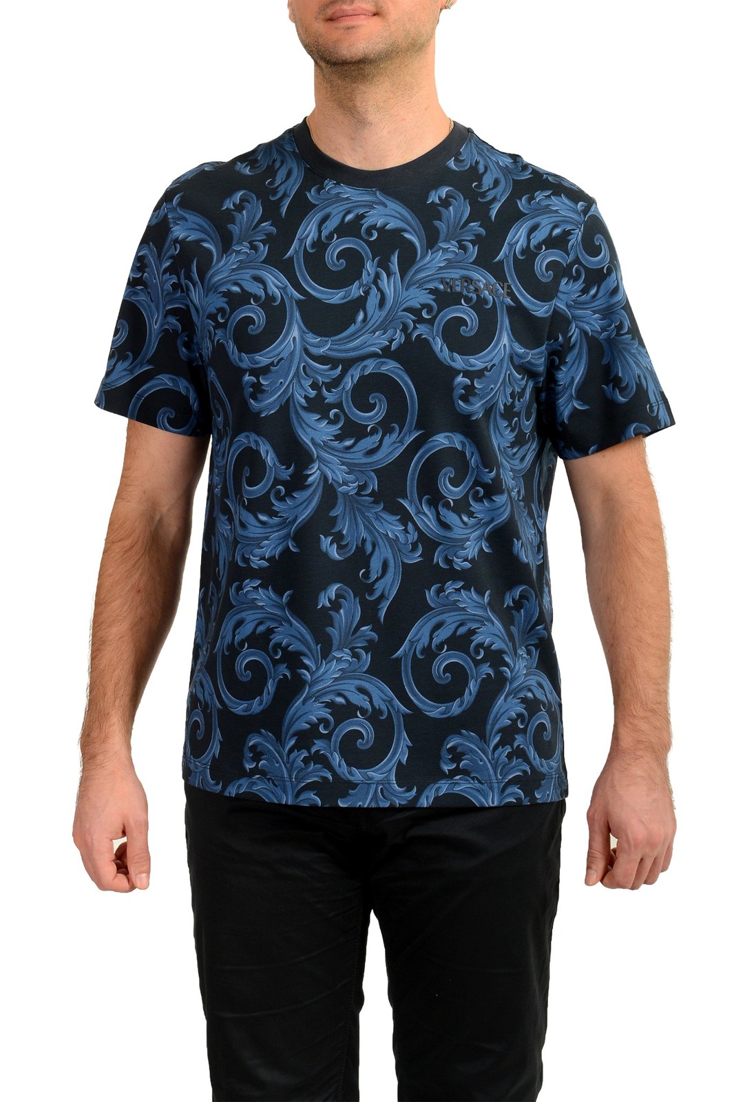 Versace Men&rsquo;s Navy Blue Barocco Logo Print Short Sleeve T-Shirt US 4XL IT 60