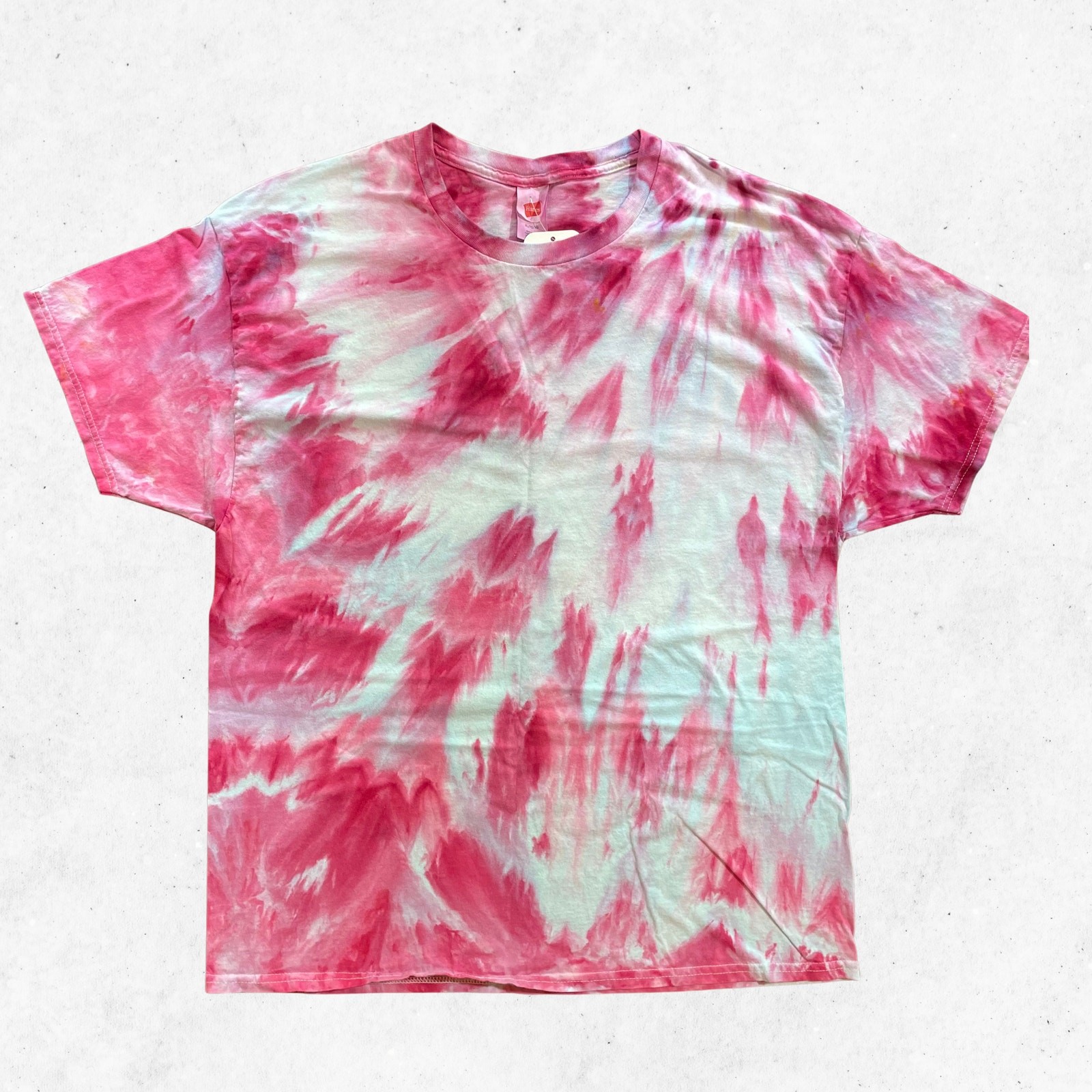 Tie Dyed Unisex Men&rsquo;s T-shirt – Ice Dye Vibrant Pink Peony – Handmade (XLarge)