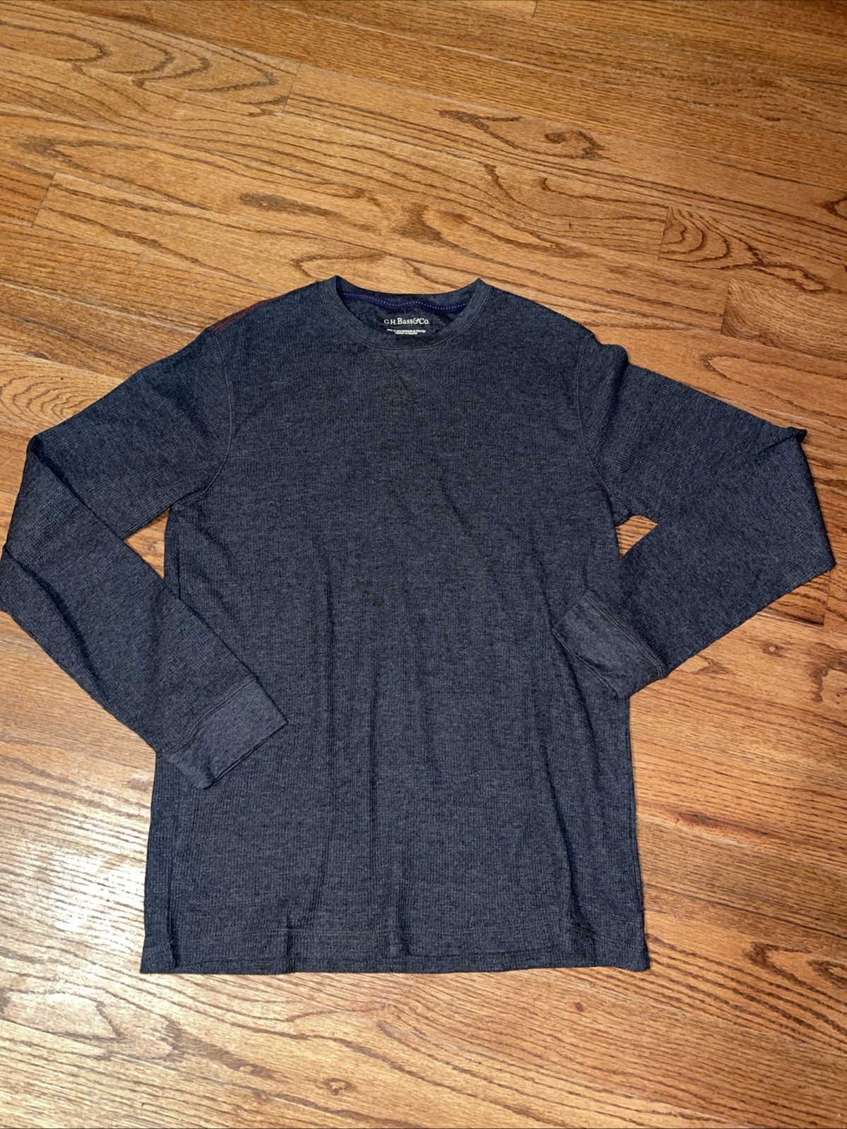 G.H. Bass Men’s Waffle Knit Thermal Shirt Large Black Long Sleeve Crewneck EUC
