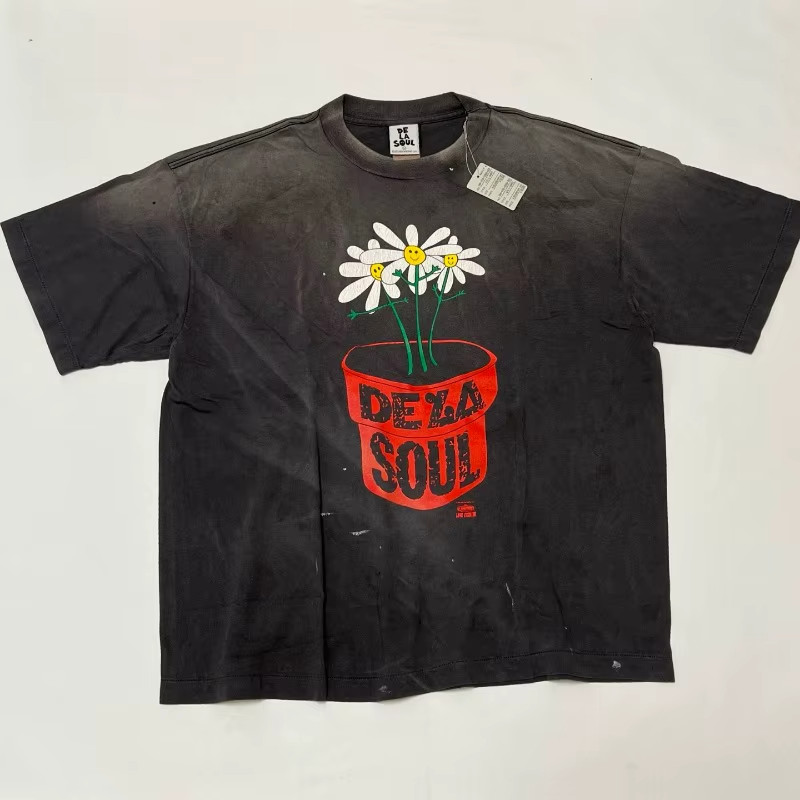 Dead Soul Is Dead Cartoon Smiley Flower Pot Cracked Print Saint Mens T Shirt