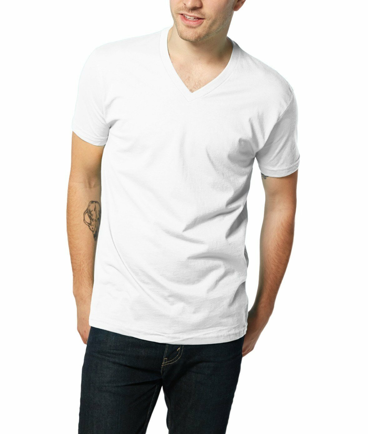 For Mens 100% Cotton Thick Casual T-Shirt Basic Tee V-Neck White S-3XL LOT