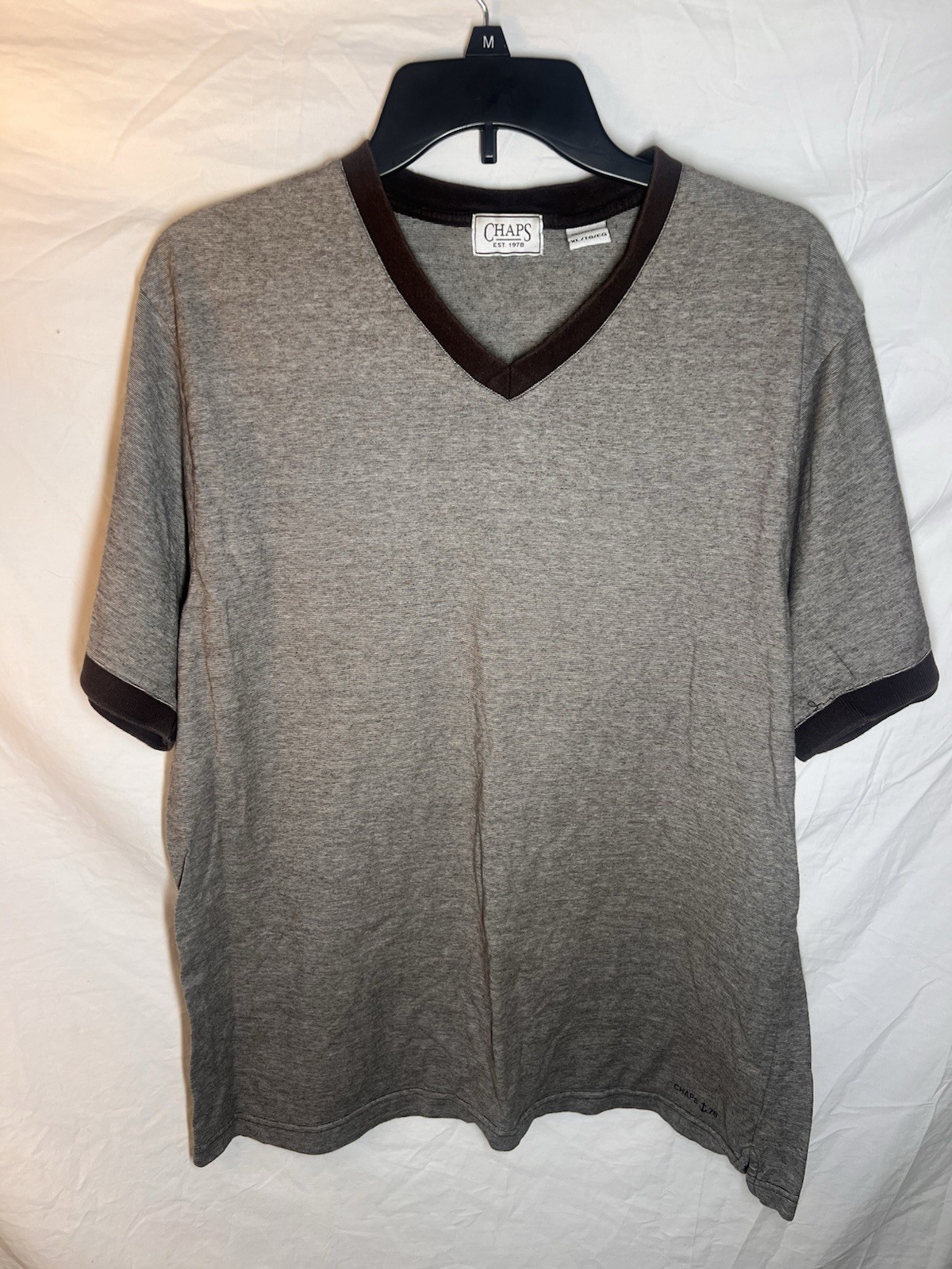 Chaps Light Brown V Neck Short Sleeve T Shirt Size XL 100% Cotton