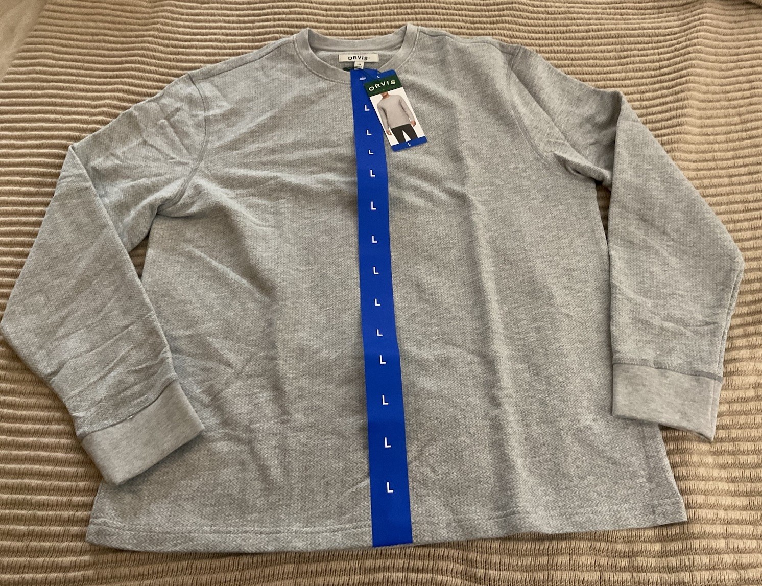 Orvis Mens Crewneck Gray Marled Long Sleeve Shirt – Size L