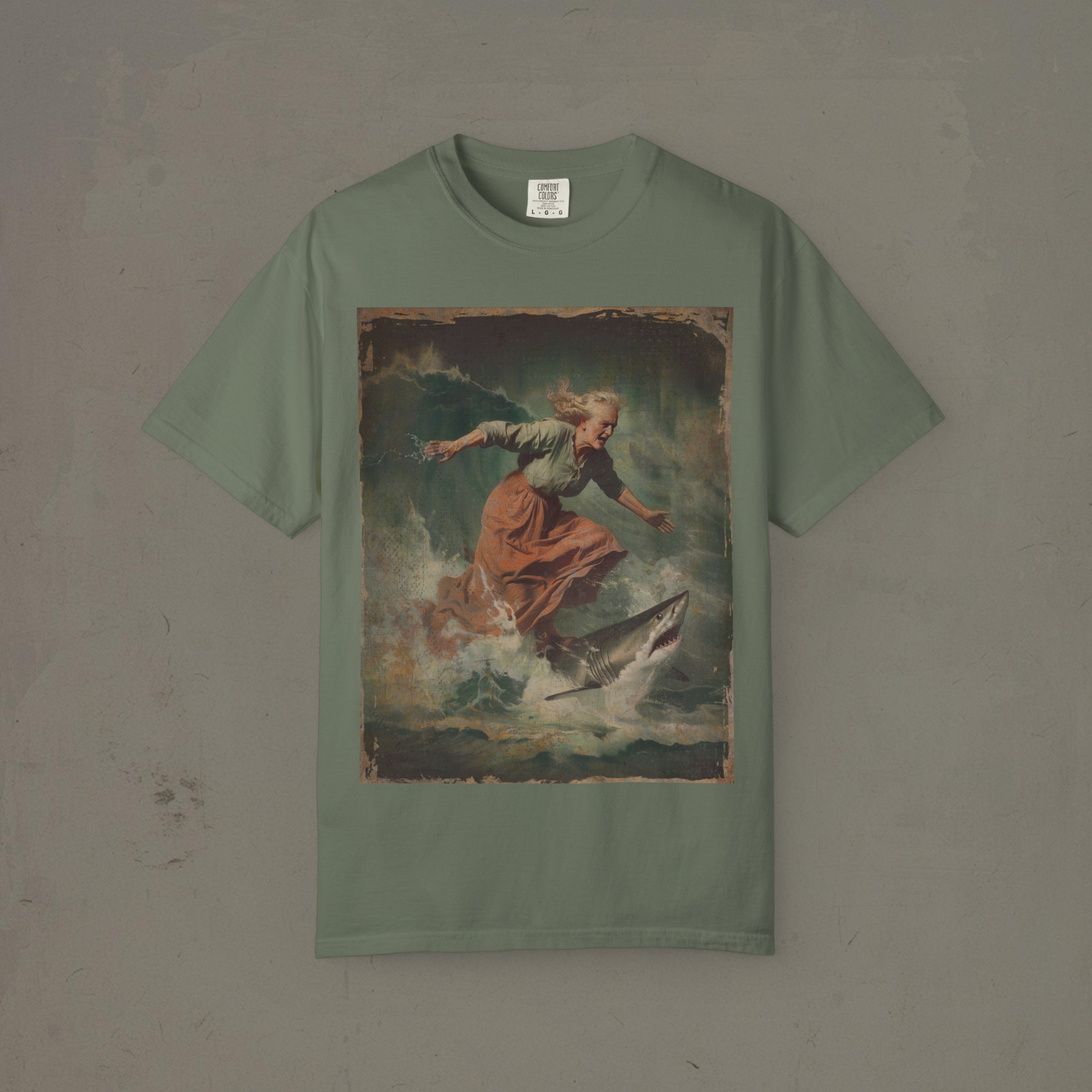 Vintage SURFING SHARK T-Shirt, Surf Girl Shirt, Ocean Great White Nautical Tee