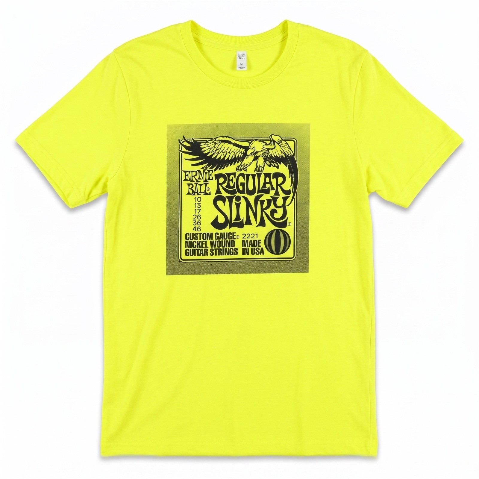 Ernie Ball Regular Slinky T-Shirt Mens XL Neon Yellow Graphic Tee USA
