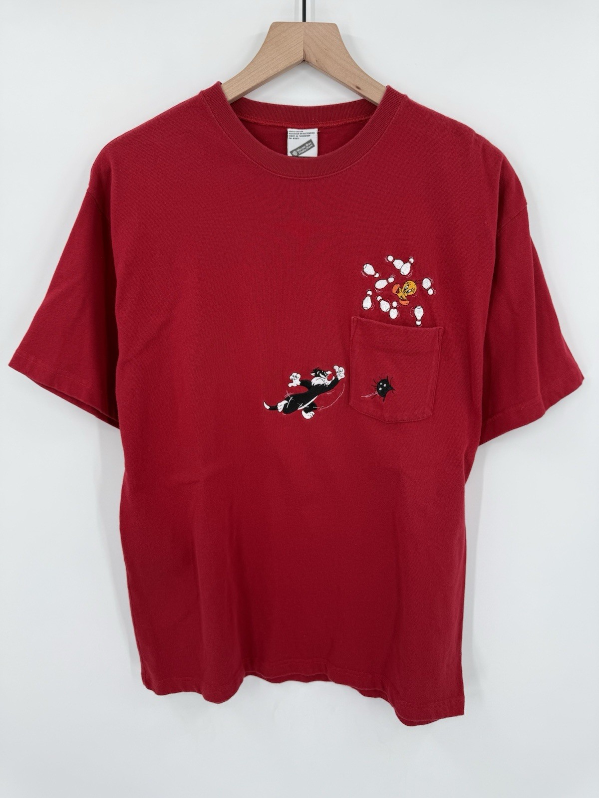 Vintage Looney Tunes Shirt Mens Medium Red Tweety Bird Sylvester Bowling Print