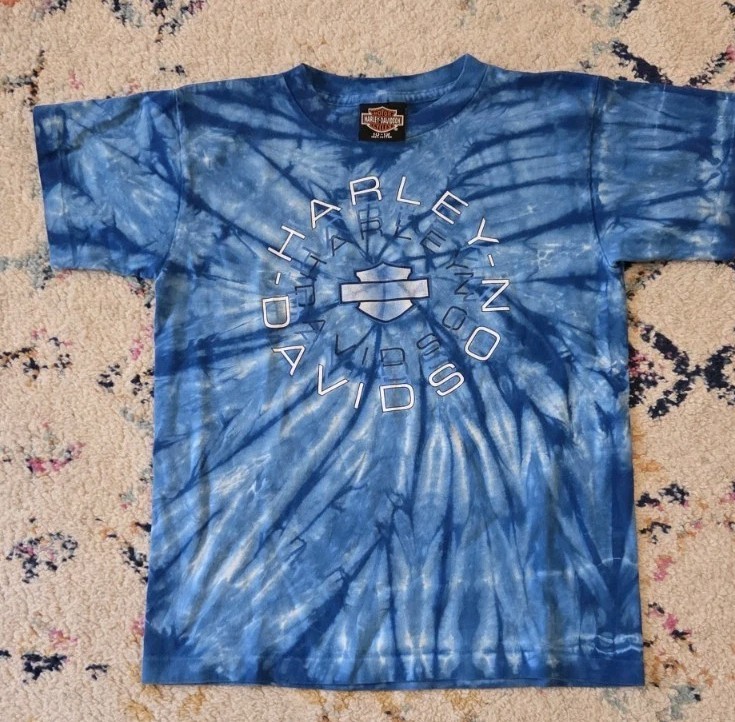 VTG 1998 Harley Davidson Shirt Size Blue Tie Dye Kids 10-12 Ocean City Maryland