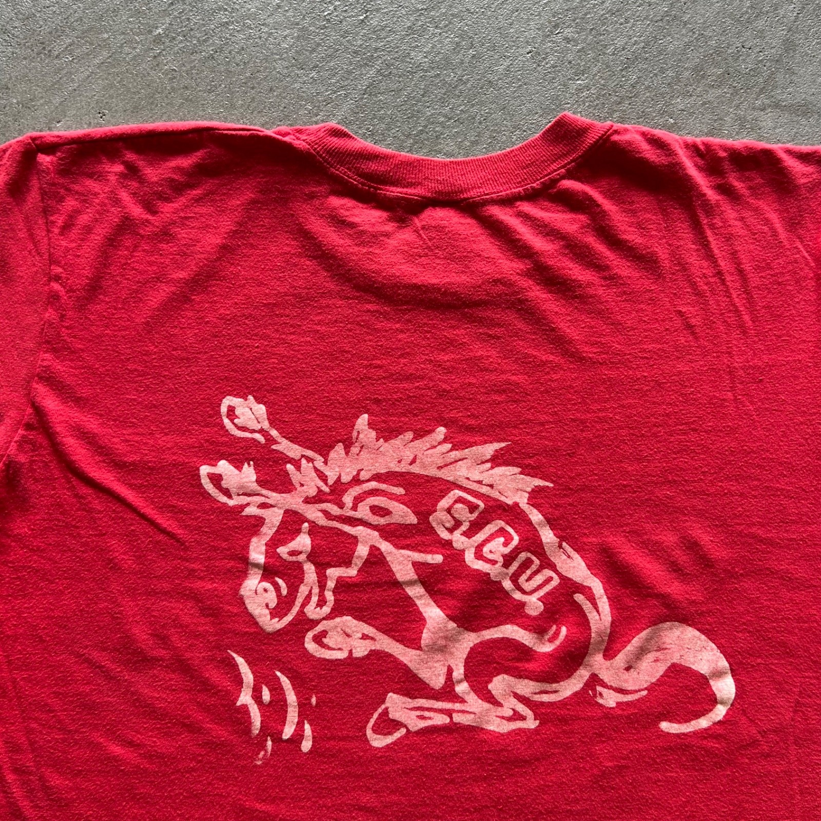Vintage 70s Santa Clara University Shirt Size Large Red SCU Broncos Water Print