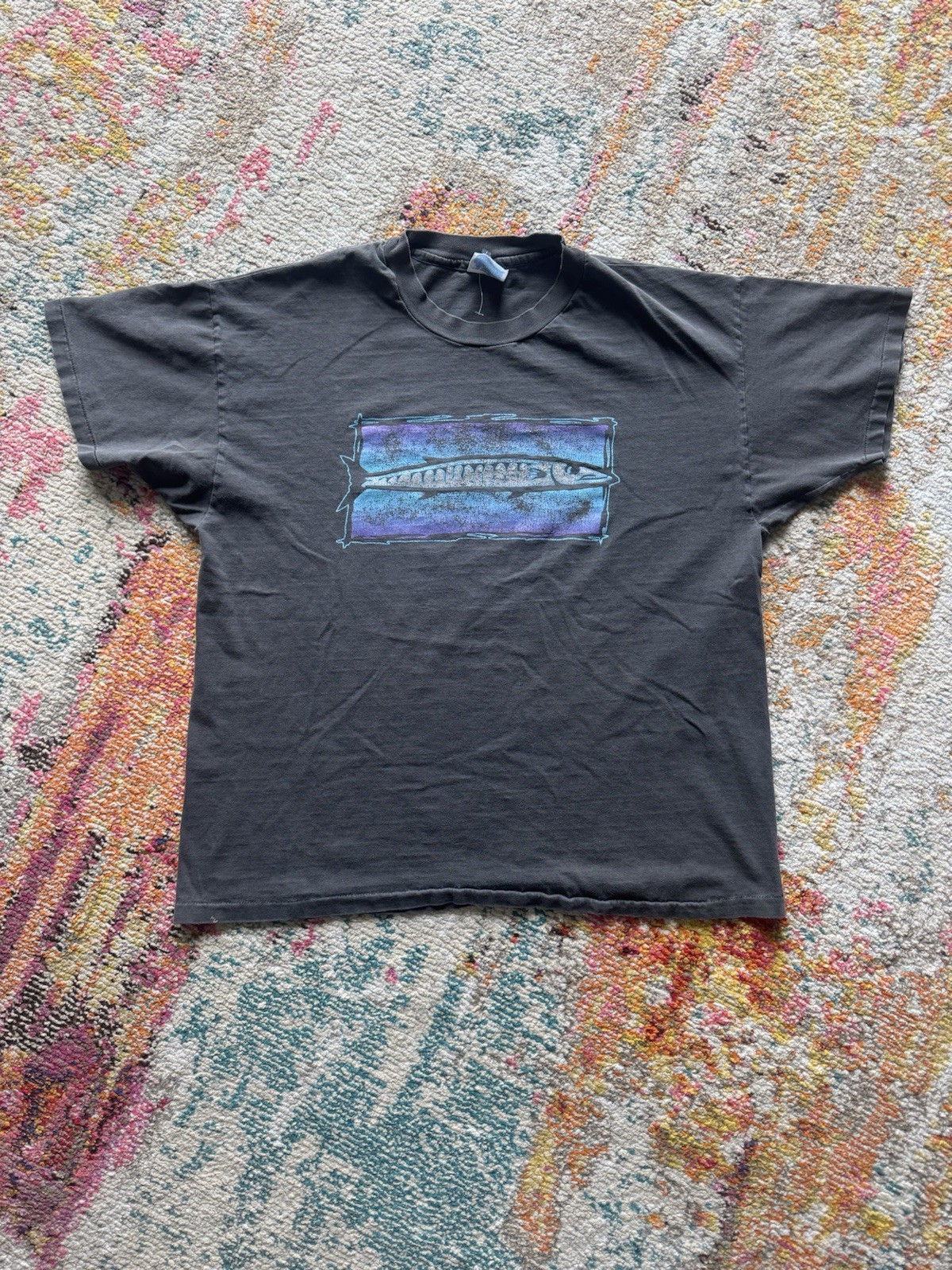 Vintage Hanes Beefy-T Black Barracuda Fish Graphic Tee Made in USA Size XL