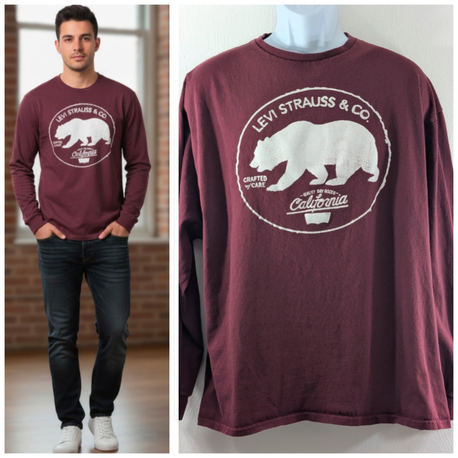 Vintage Levi&rsquo;s California 2XL Y2K Long Sleeve Heavyweight Cotton Bear Iconic