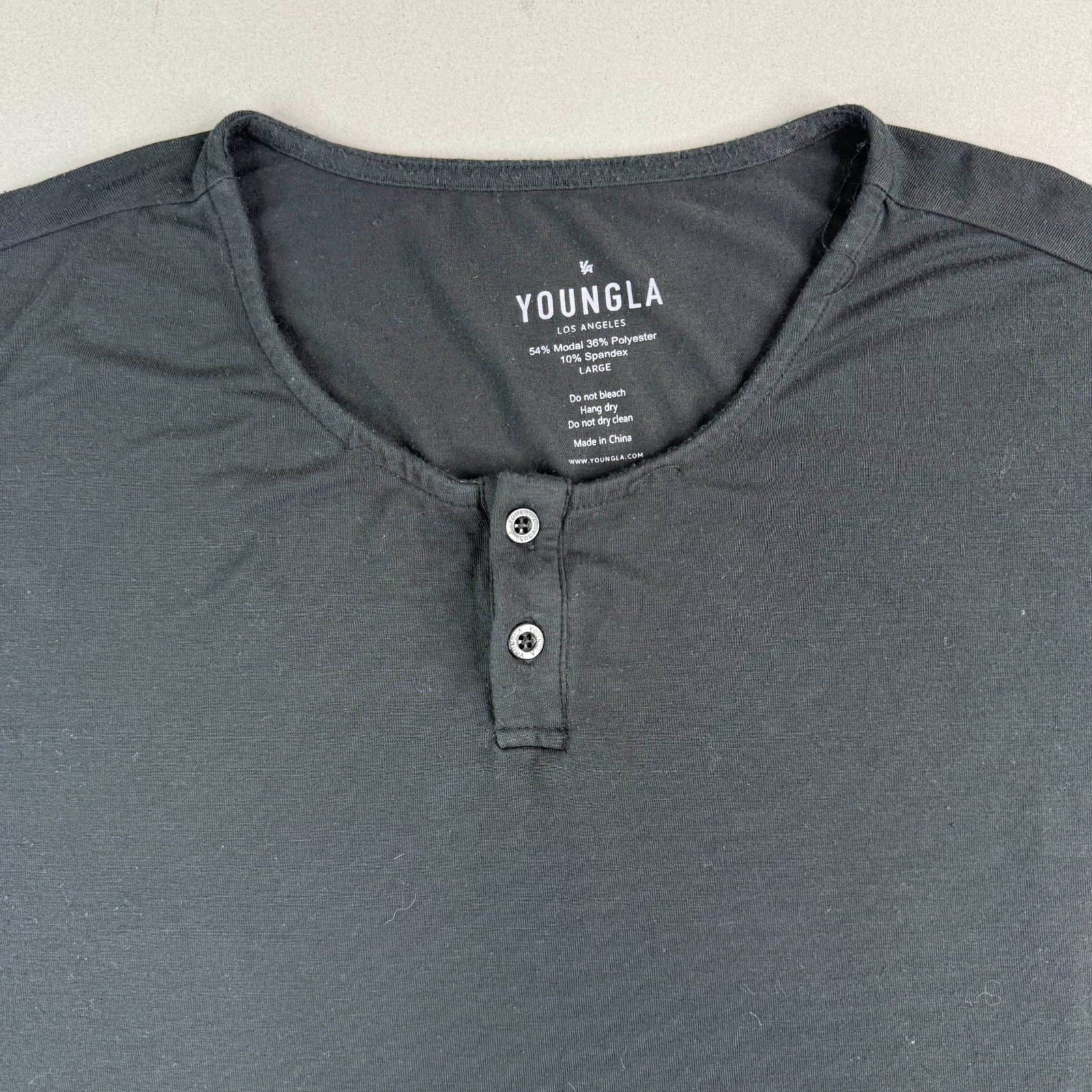 YoungLA Mens Large Dark Gray Modal Polyester Spandex Oversized Henley T-Shirt