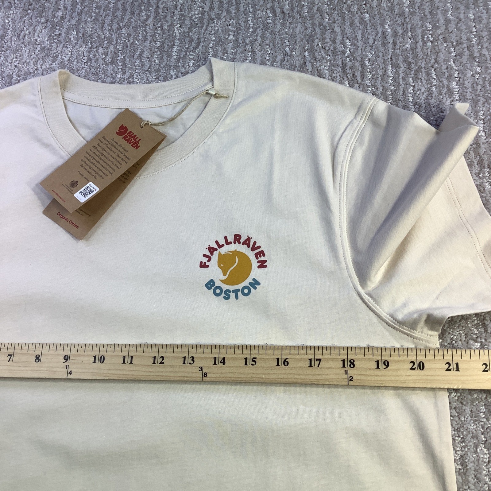 Fjallraven Kanken T-shirt Boston Chalk White Organic Cotton Unisex Small NWT