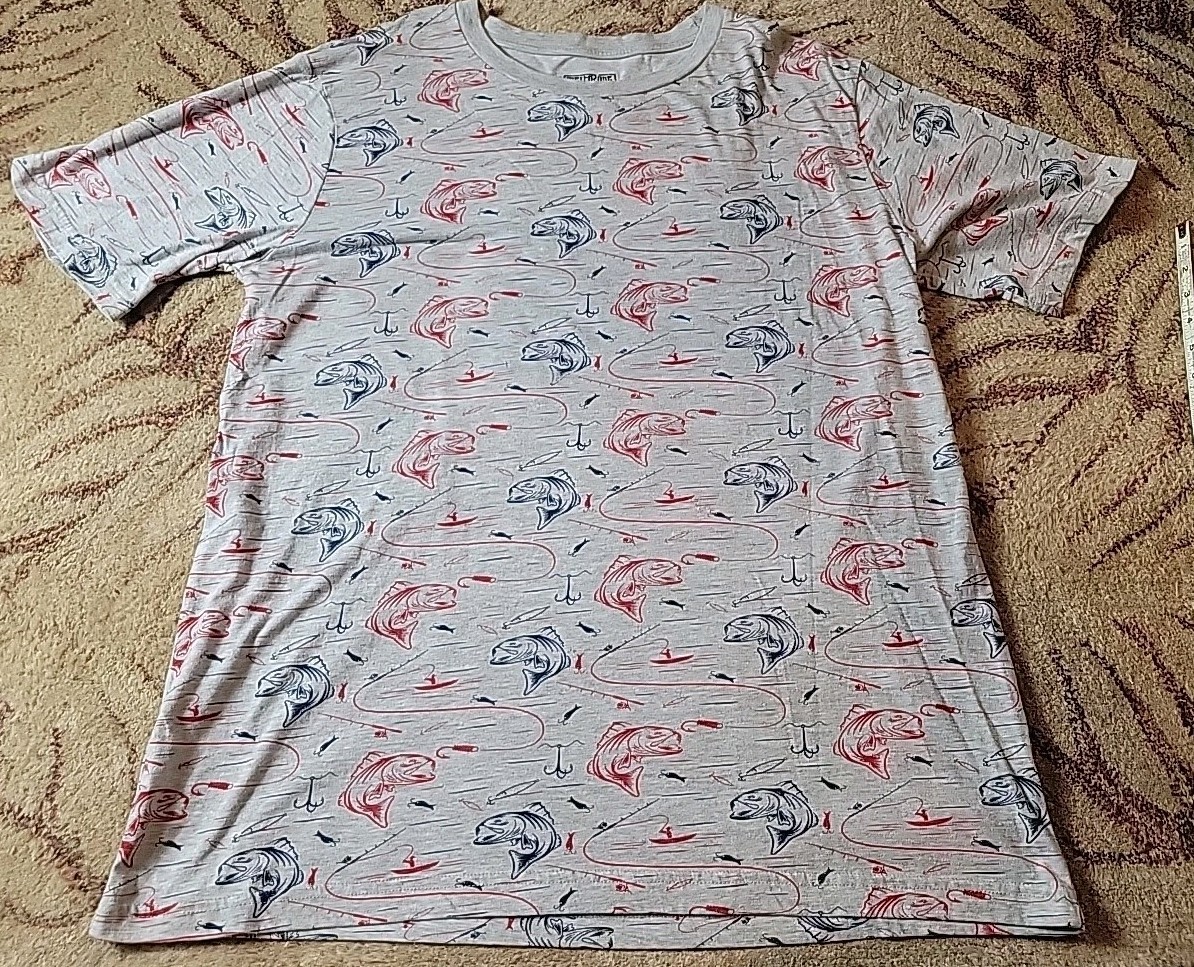 METROZONE MEN&rsquo;S SS T-SHIRT SZ Extra Large RED Gray BLUE Fishing Bass