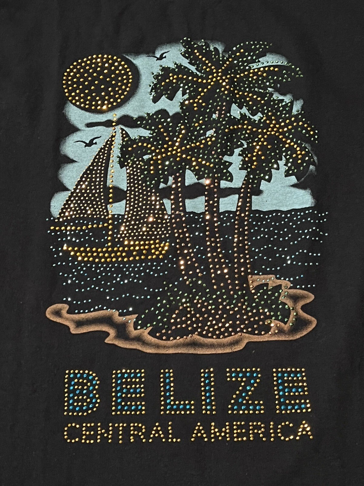 Belize Central America Blue Green Mens Women&rsquo;s XL Beaded Beach T Shirt YAZBEK