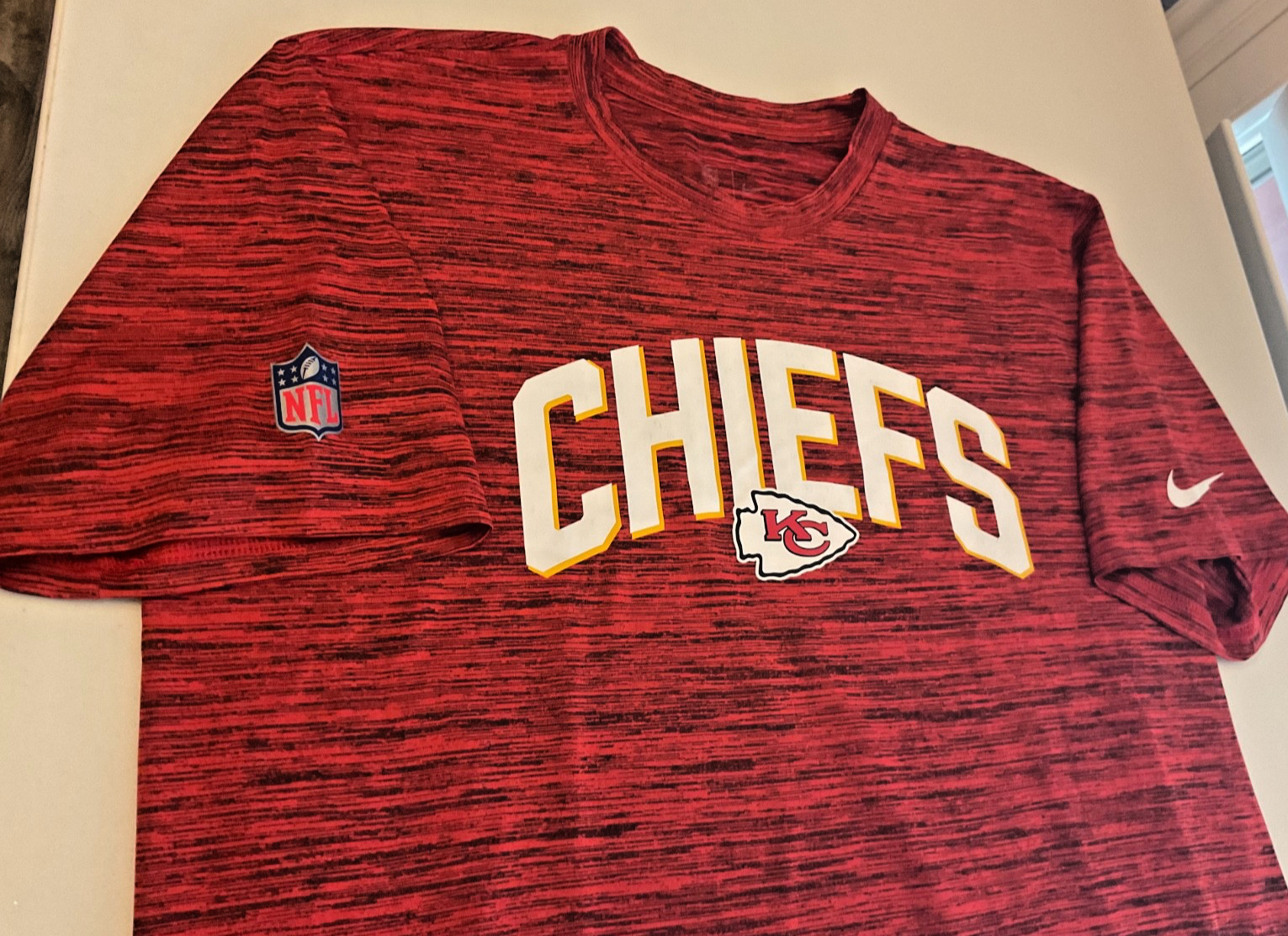 Nike NFL On Field Apparel Kansas City Chiefs Red Black heathered SS T shirt sz M