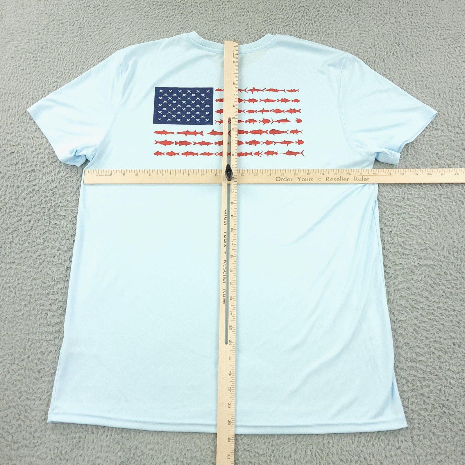 Vapor Apparel Shirt Mens Large Blue USA Flag Patriotic Fish Graphic UPF 50+
