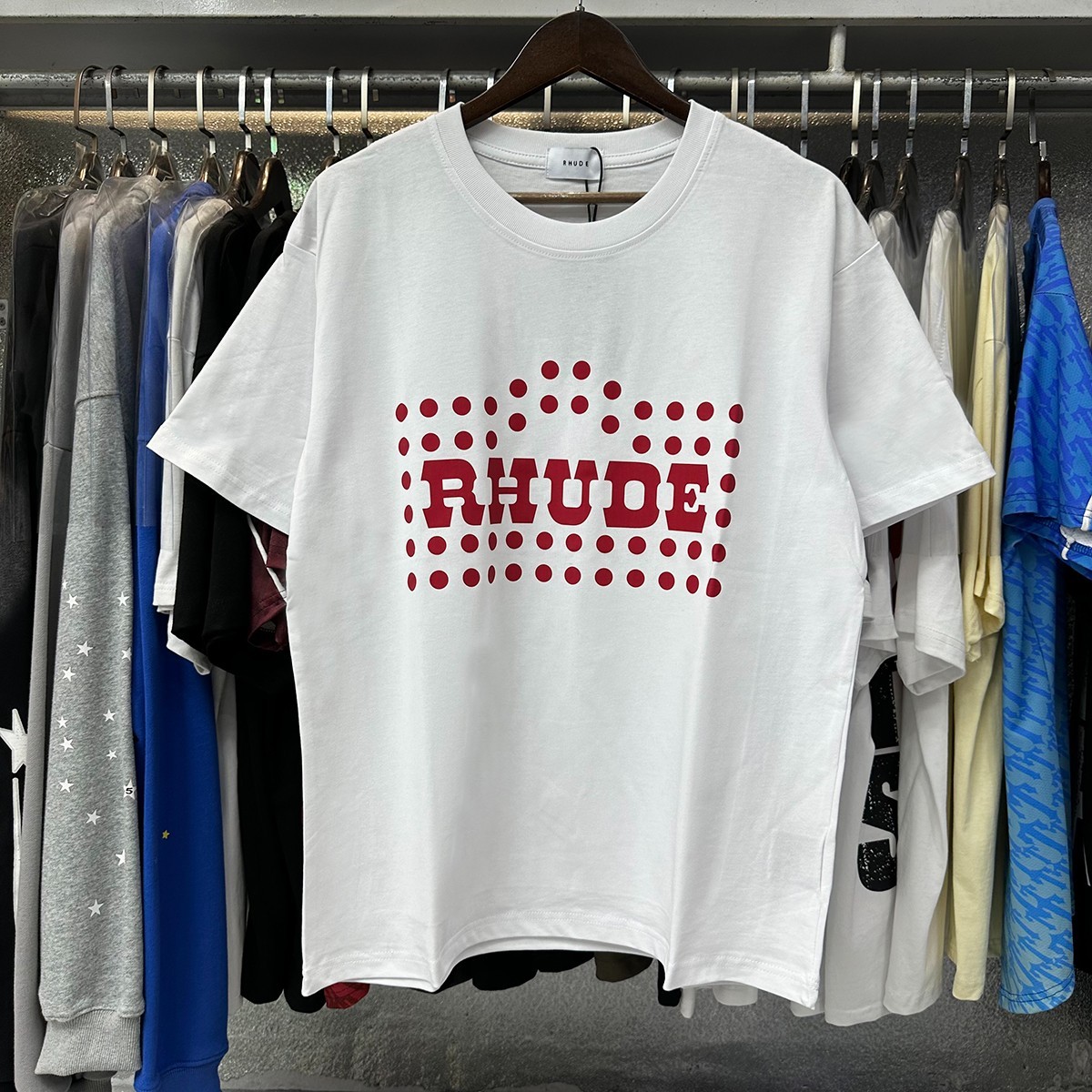 NEW RHUDE Men Women Printing Red Dots Cotton Short Sleeve POLO T-Shirt SZ:S-XL