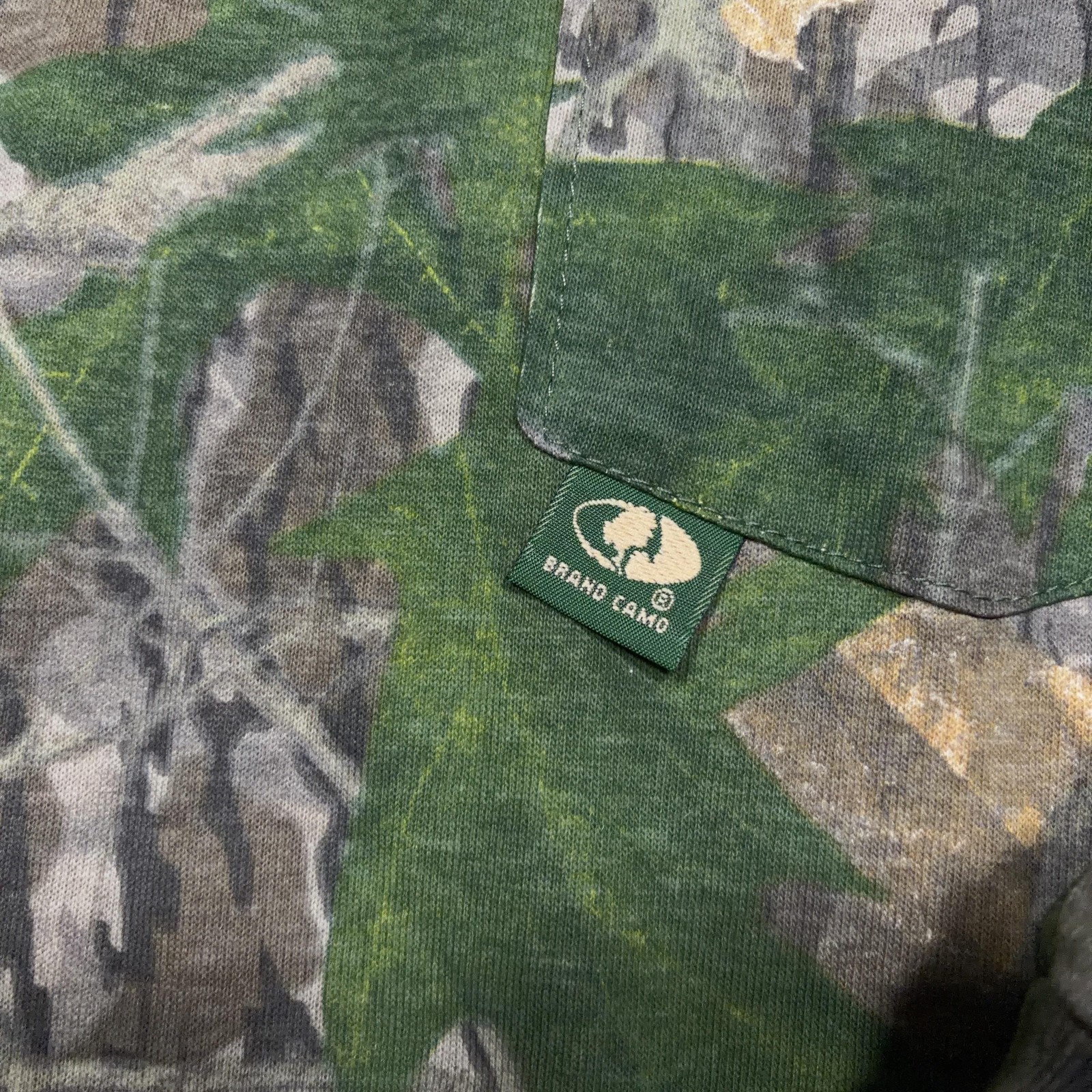Mossy Oak Shirt Mens 2XL Green Camo Long Sleeve Pocket Hunting Tee Made USA 80s