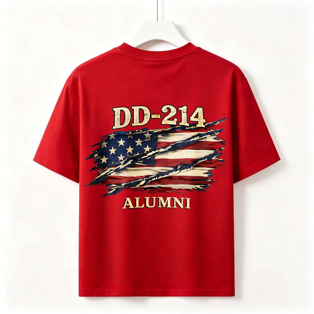 Two Sided DD-214 Alumni Vintage Graphic Tee American Flag Veteran Cotton T-Shirt