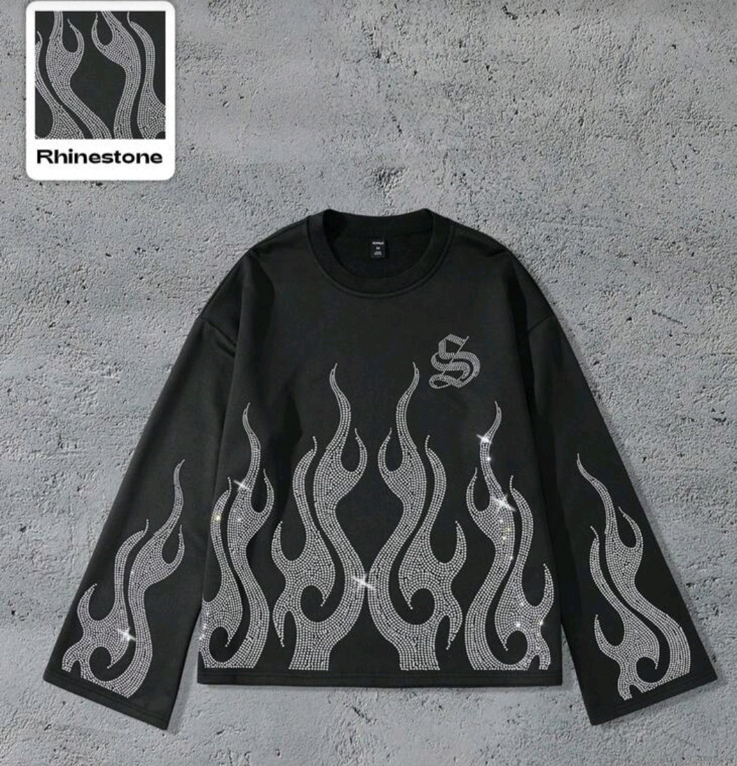 New Men Luxury Diamond Rhinestones Black Long T-Shirt High Quality