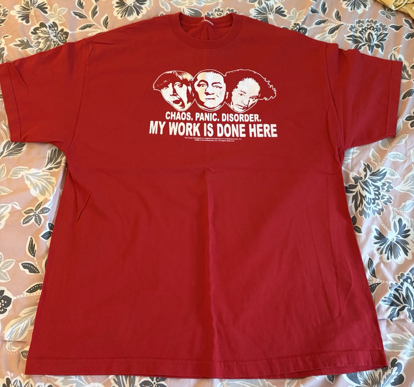 The Three Stooges Chaos Panic Disorder Red T-Shirt Size XXL 2004