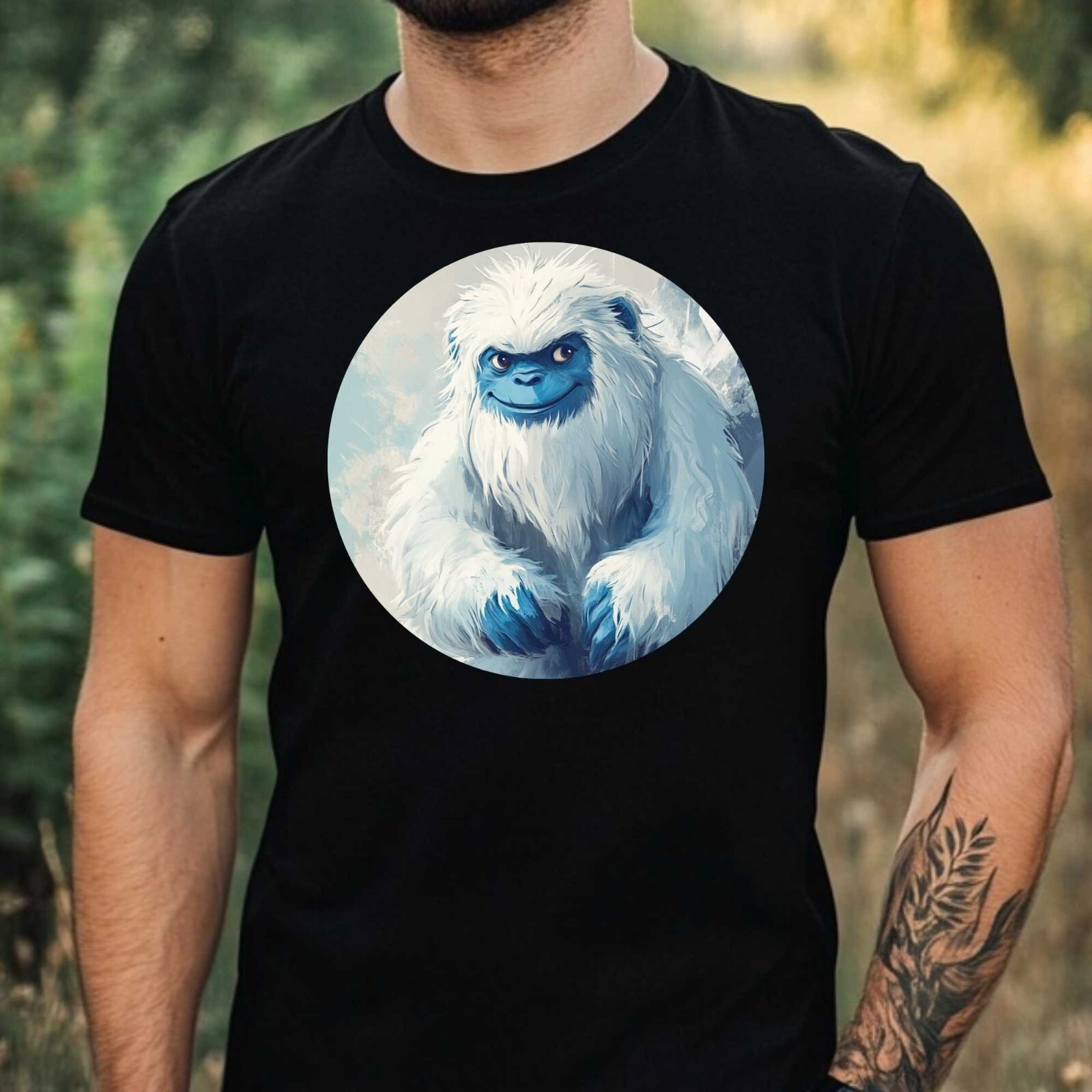 Mens Yeti Illustration Motif Cotton T-Shirt Size XS to 5XL
