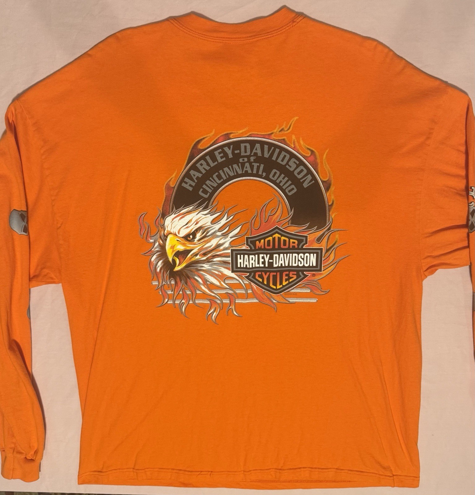 Harley-Davidson Men&rsquo;s Orange Long Sleeve, Skulls Screaming Eagle Cincinnati, 2XL