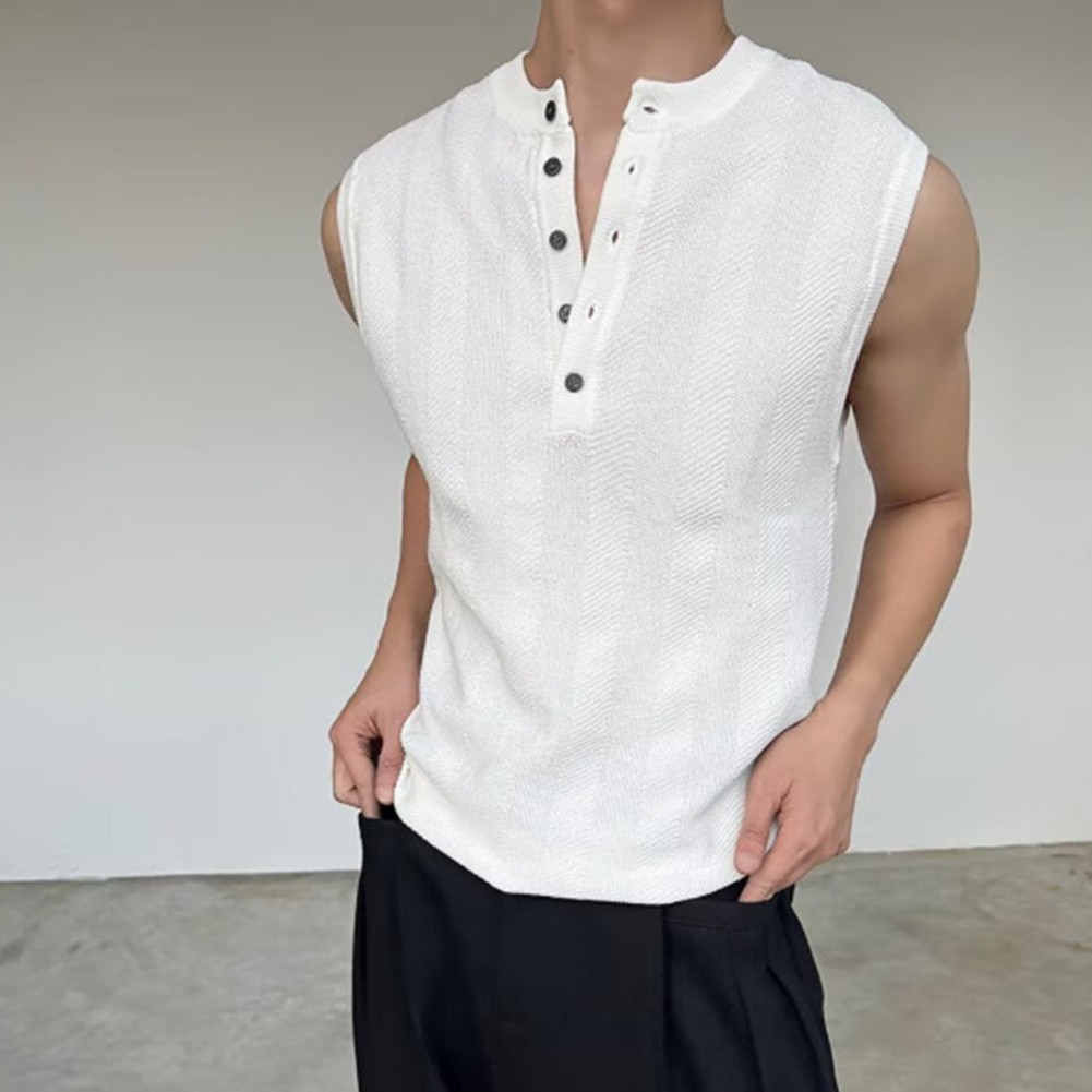 Men&rsquo;s Ribbed Vest Sleeveless For Henry Collar Slim Fit Streetwear Sports Top