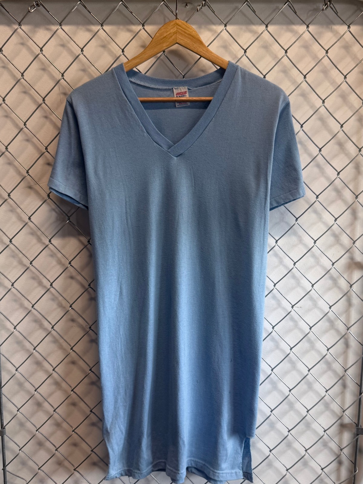 Vintage 90&rsquo;s Jerzees V Neck Blue Sleep Shirt Size Medium