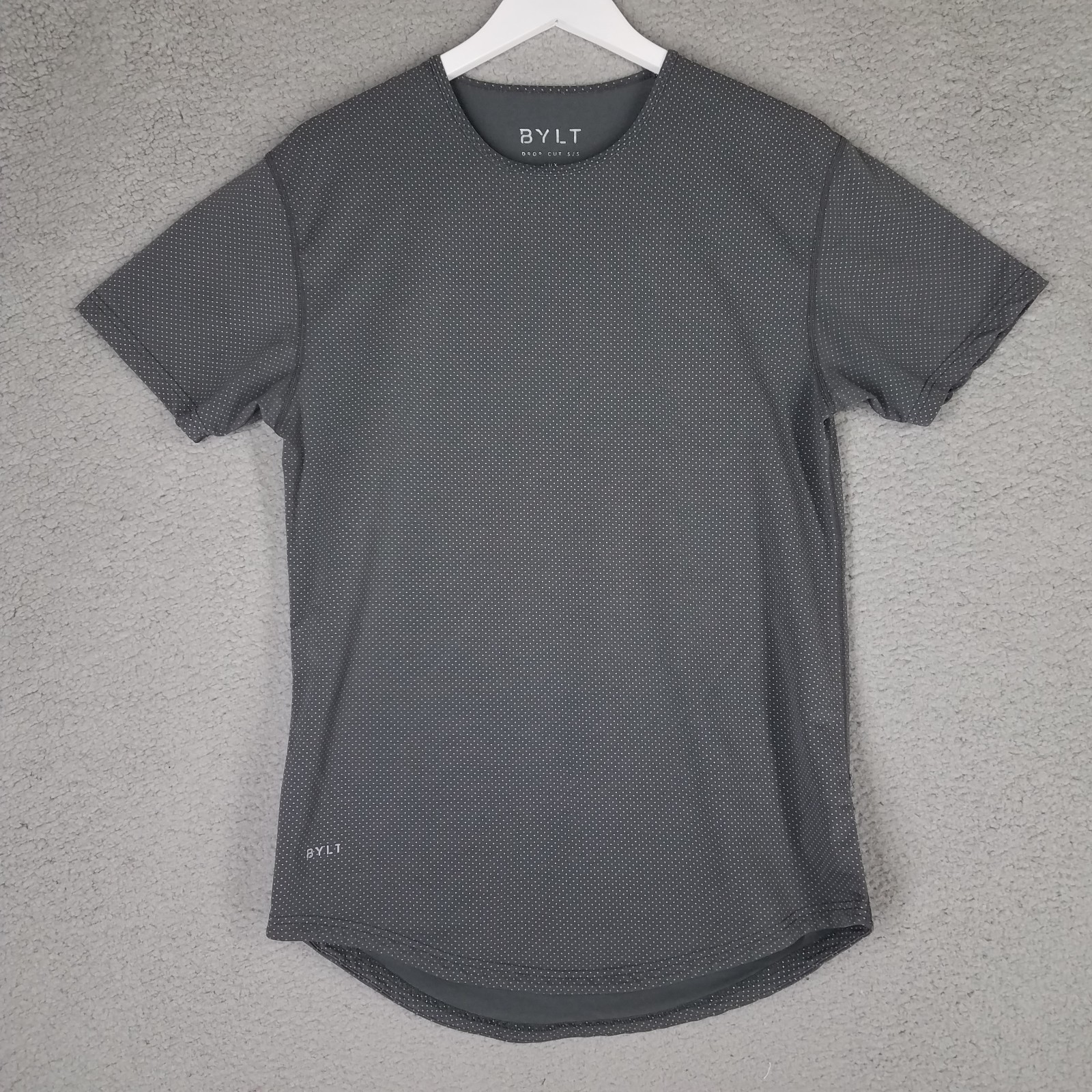 Bylt Drop Cut Shirt Adult Medium Lux Gray Polka Dot Casual Gym Travel Comfort