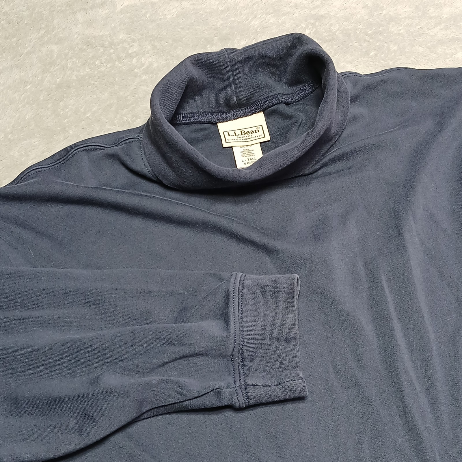 LL Bean Men LT Large Tall Solid Navy Blue Cotton Stretch Turtleneck Top Gorpcore