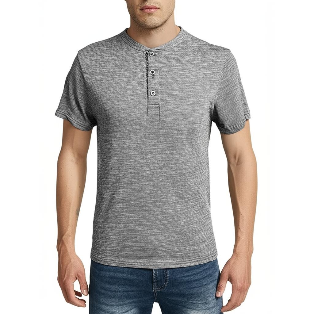 Straight Faded Men&rsquo;s Henley Tee Size Small Grey 3-Button Placket Casual Classic