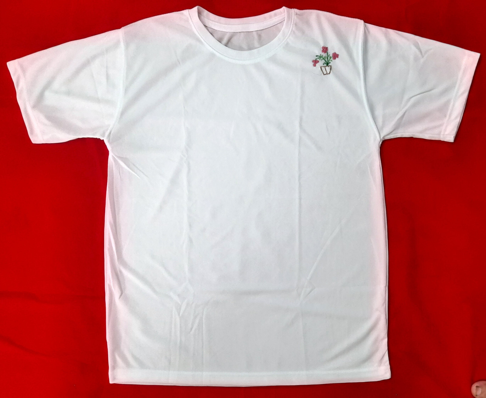 Hand Embroidered T-Shirt with Floral Vase Design – Unisex, Casual Wear Free Ship
