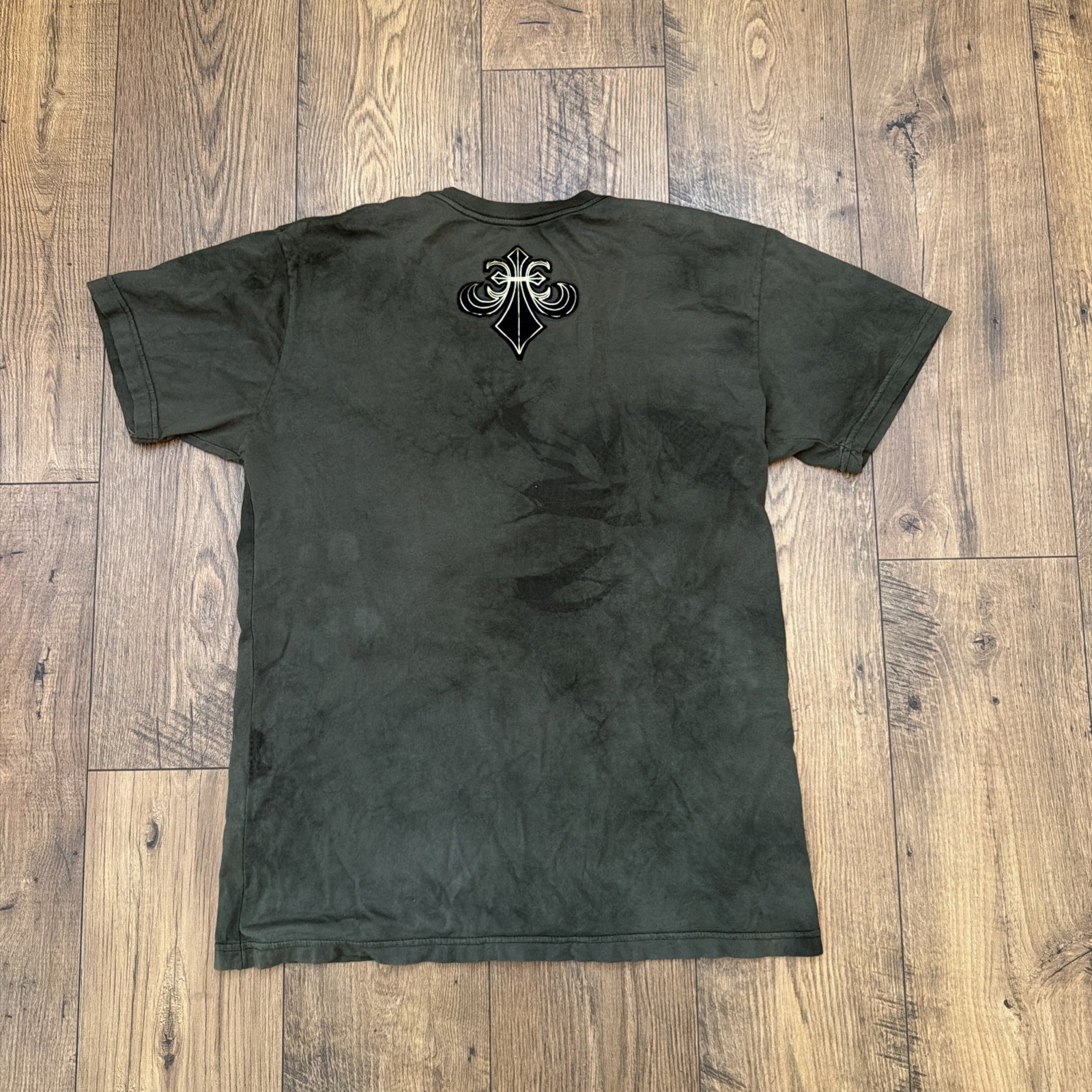 AFFLICTION Y2K Green Tie-Dye Gold Black Foil Velvet Graphic Eagle Shirt Sz XL
