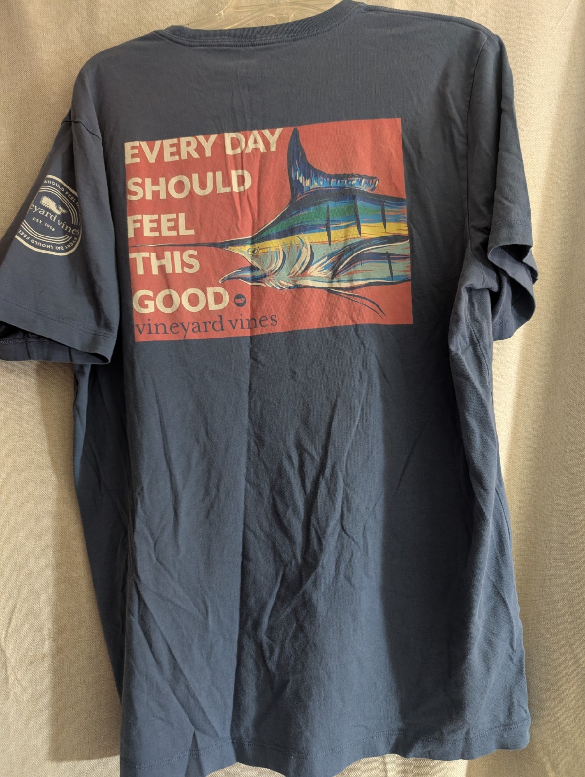 Vineyard Vines Men’s Blue Short Sleeve Crew Neck Whale Fish Pocket Tee Size M