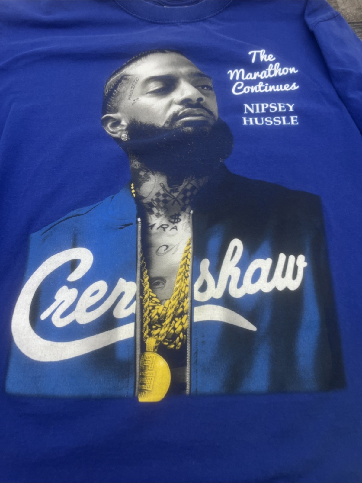 Blue Shaka Wear Nipsey Hussle Crenshaw Marathon Continues Blue T-Shirt 2XL